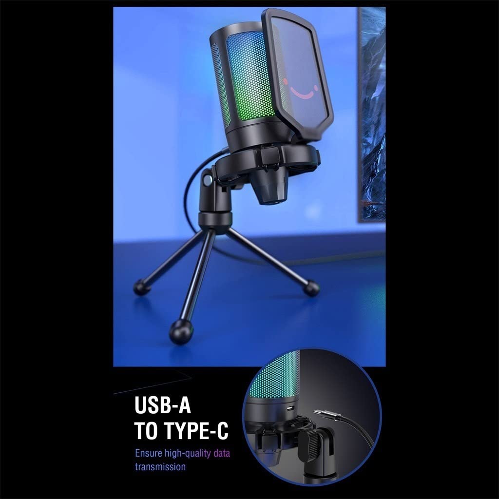 USB Condenser Gaming Microphone with Pop Filter & Gain Control