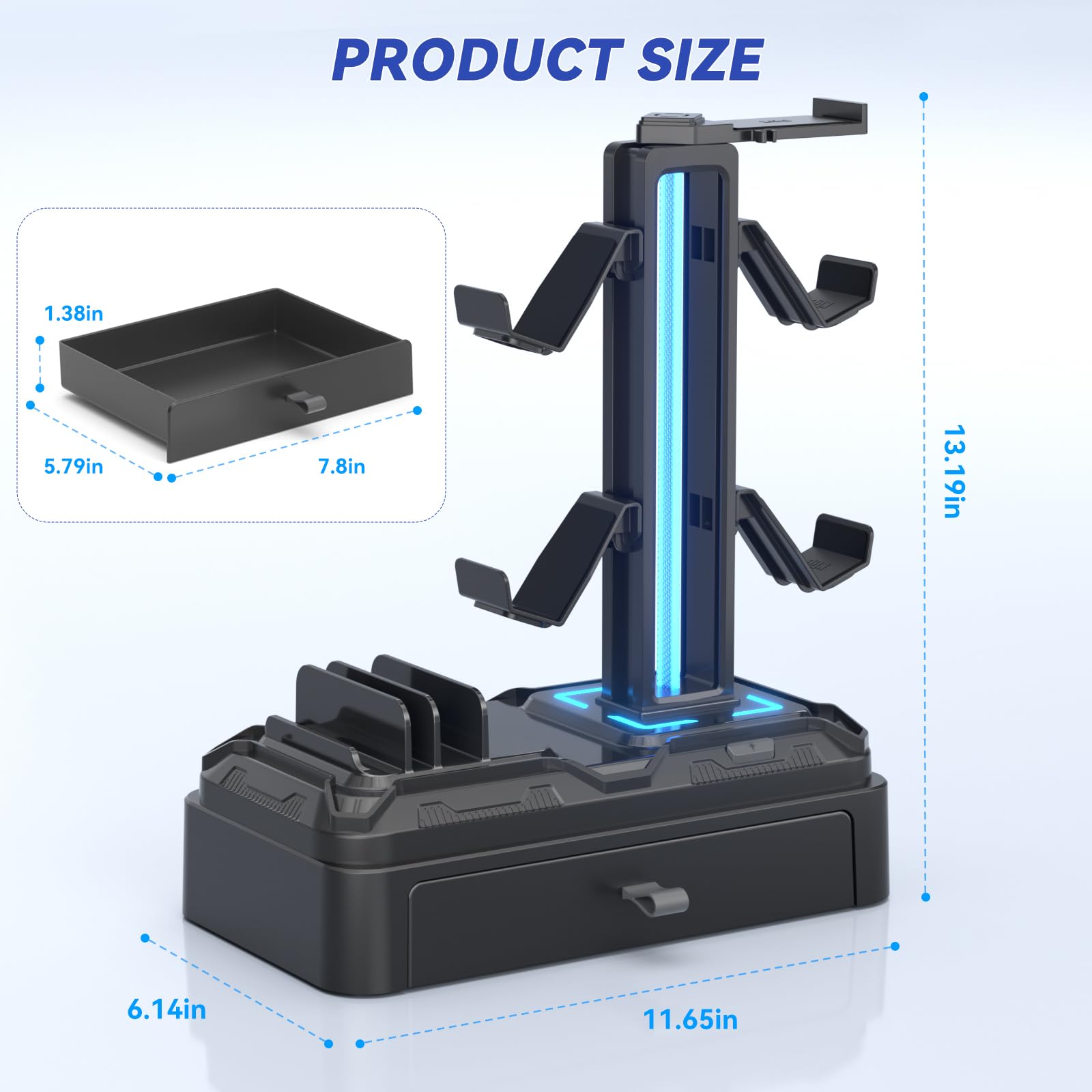 RGB Headphone Stand with USB Charging & Storage Drawer