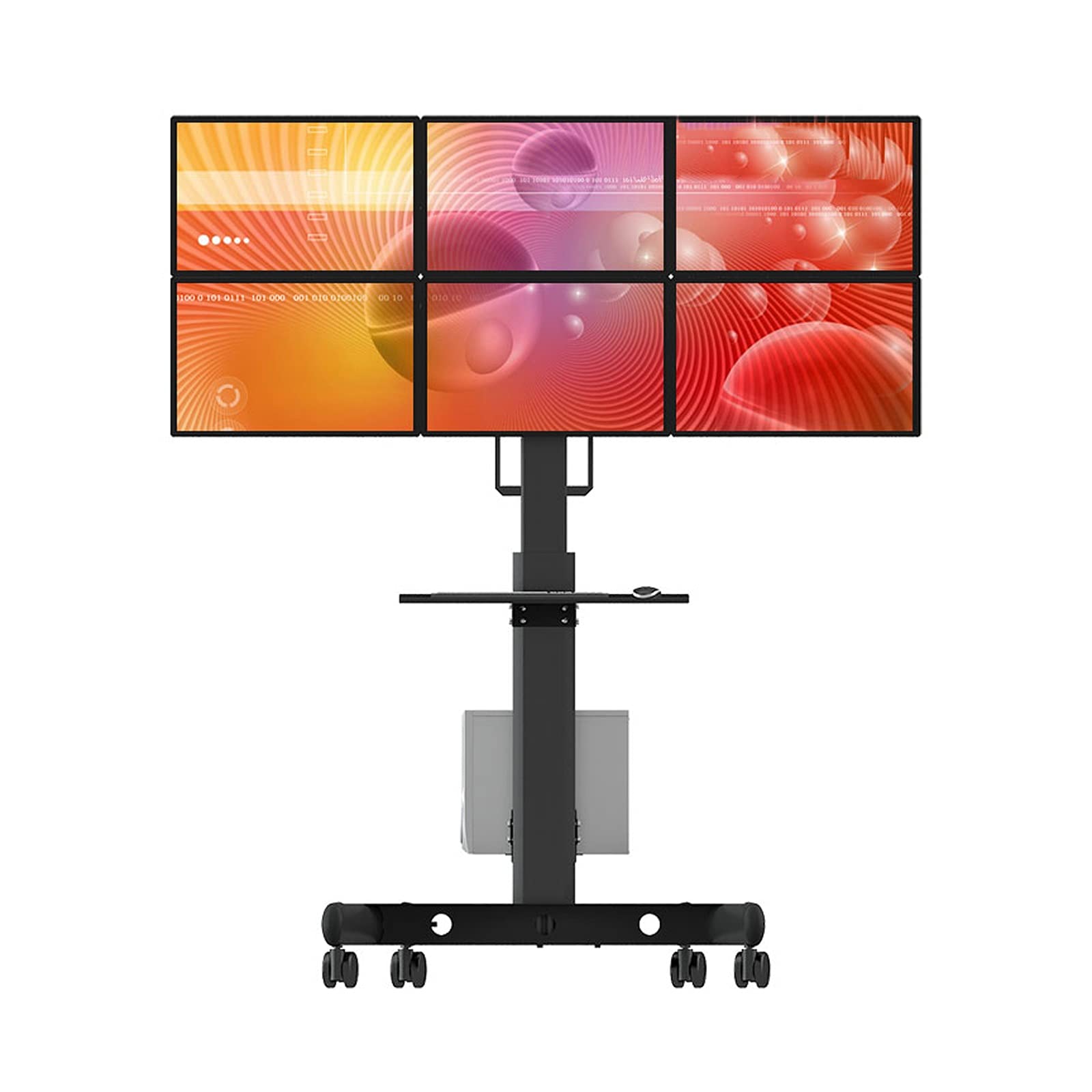 Six-Screen Mobile Monitor Stand with Keyboard & PC Holder