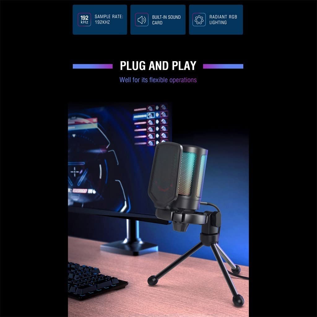USB Condenser Gaming Microphone with Pop Filter & Gain Control