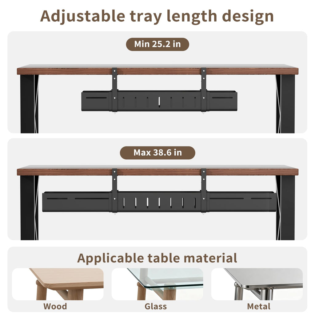 Expandable Under Desk Cable Management Tray with Clamp