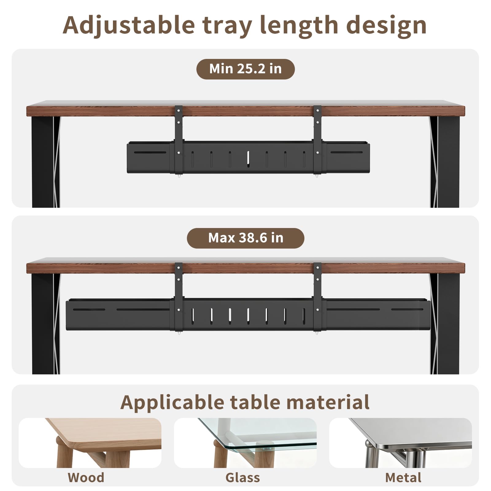 Expandable Under Desk Cable Management Tray with Clamp