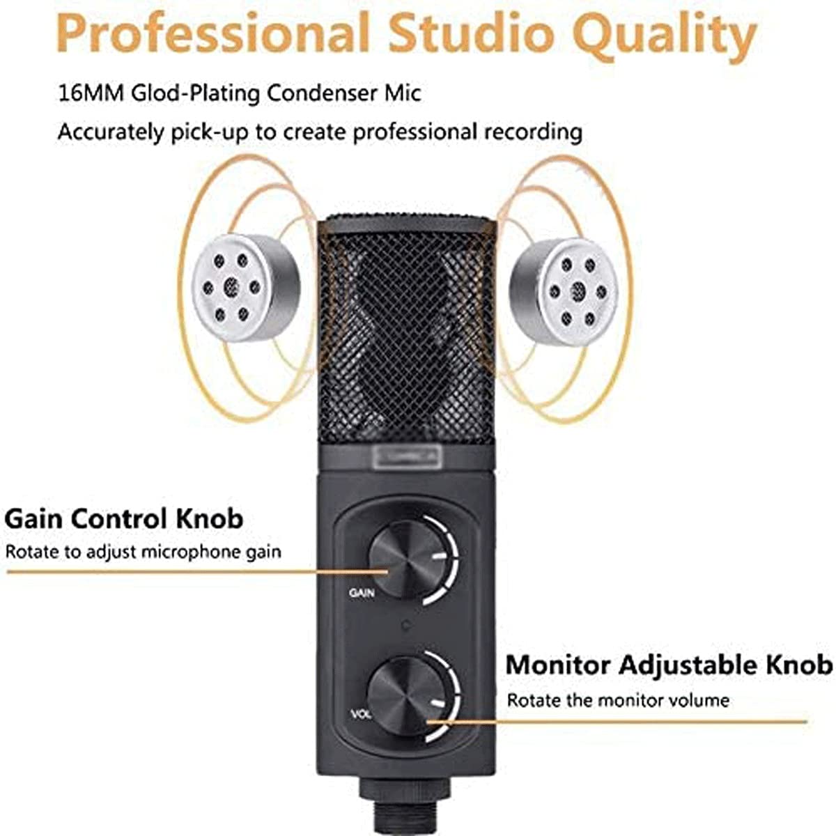 USB Condenser Gaming Microphone with Stand & Pop Filter