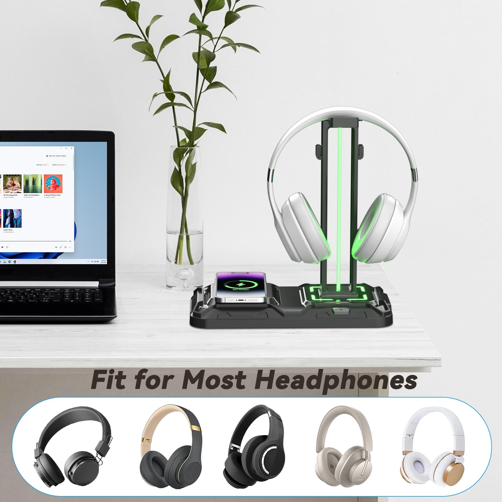 RGB Headphone & Controller Stand with Wireless Charging