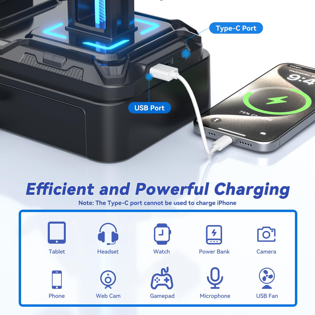 RGB Headphone Stand with USB Charging & Storage Drawer