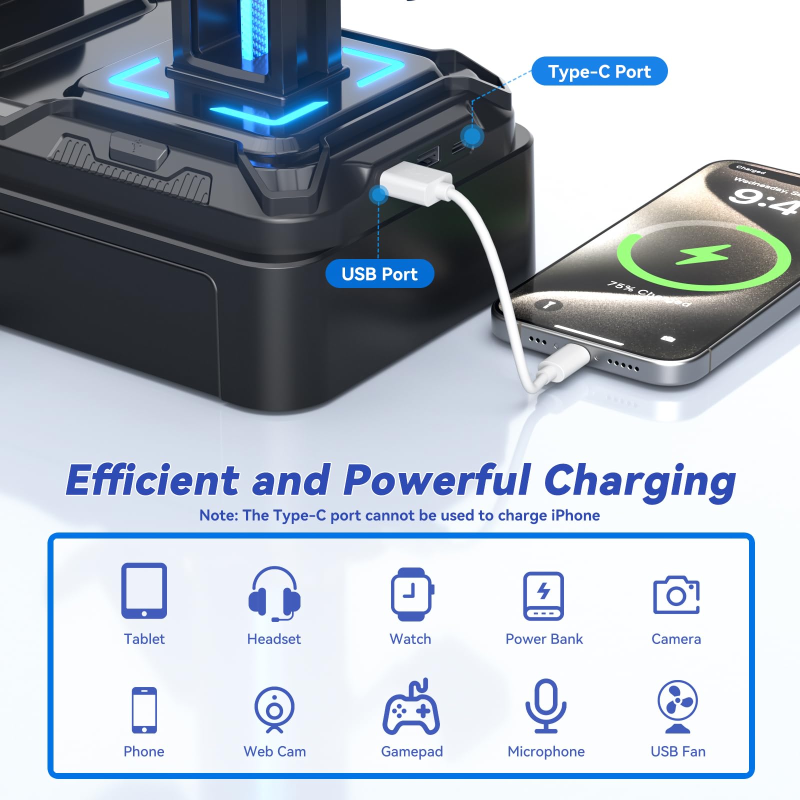RGB Headphone Stand with USB Charging & Storage Drawer