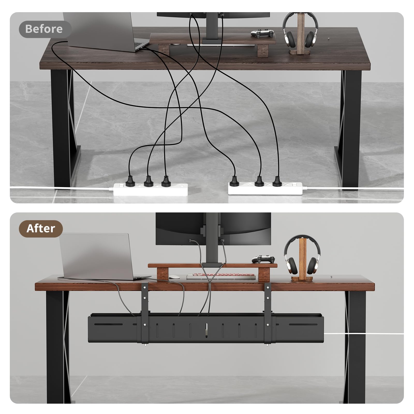 Expandable Under Desk Cable Management Tray with Clamp
