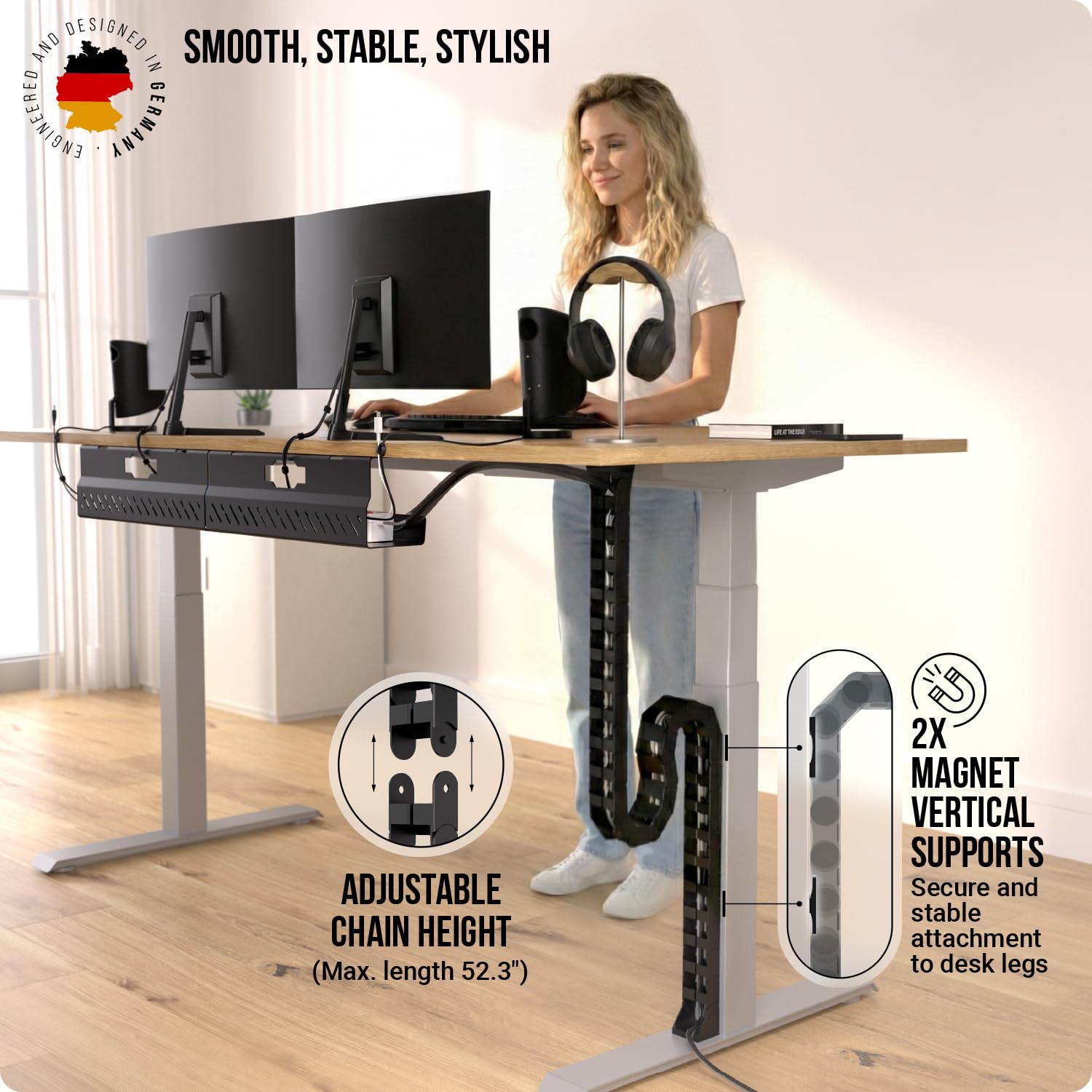 Adjustable Cable Management Spine for Sit-Stand Desks