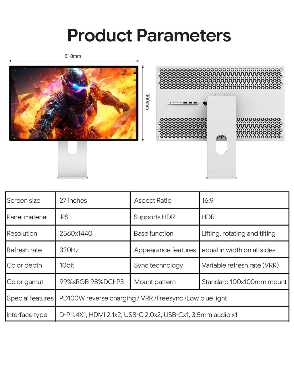 27" 2K IPS 320Hz Gaming Monitor