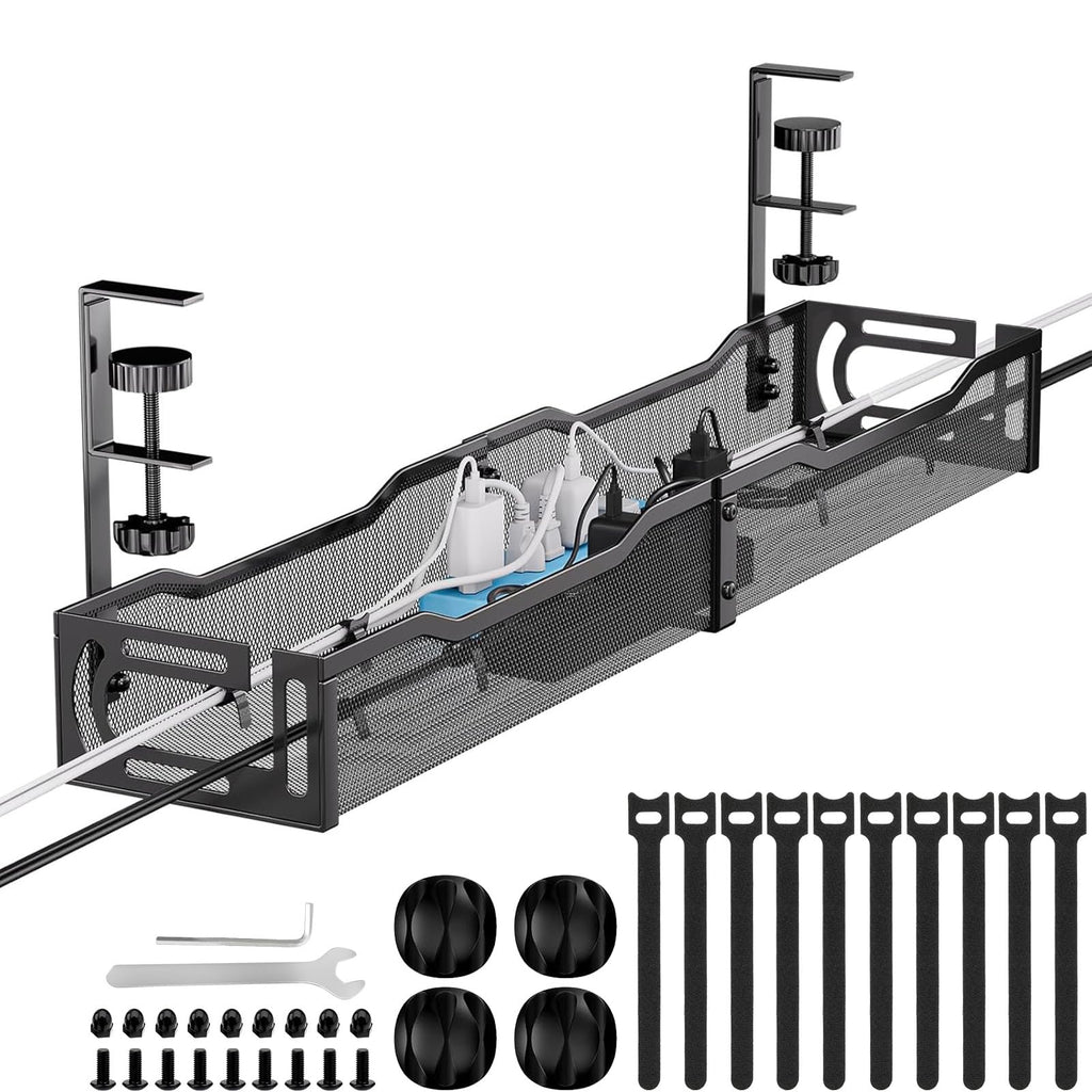 Metal Under Desk Cable Management Tray with Clamp