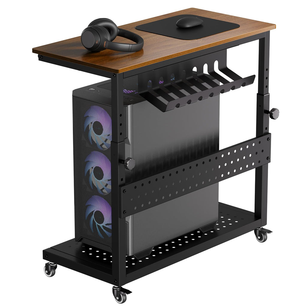 Adjustable 2-Tier Mobile CPU Stand with Cable Management