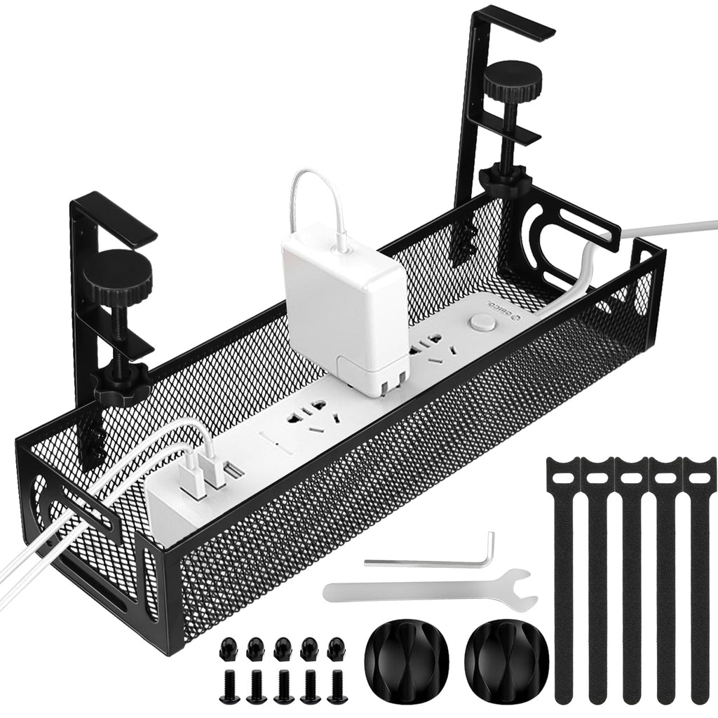 Metal Under Desk Cable Management Tray with Clamp