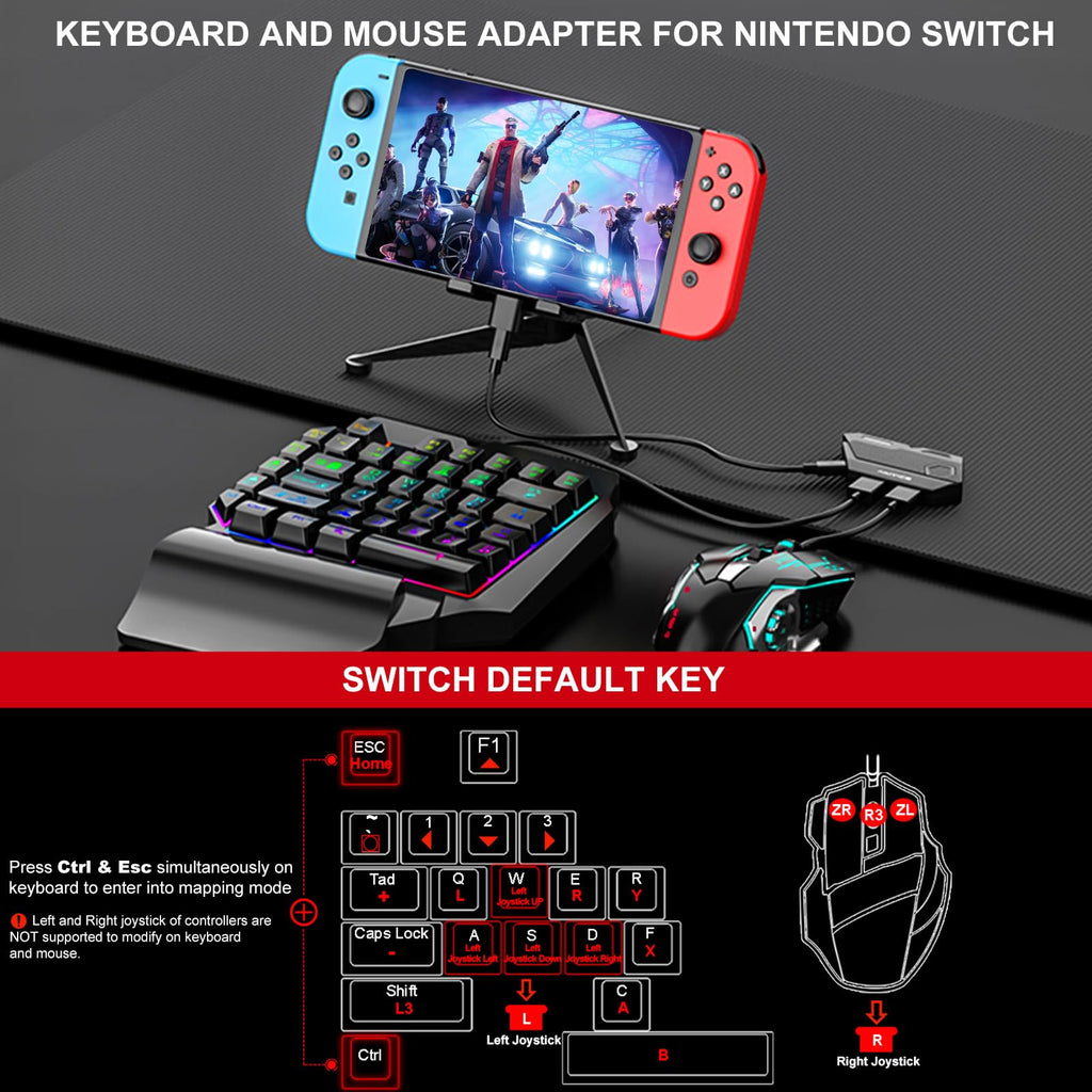 Keyboard & Mouse Adapter with Custom Key Mapping for Switch, Xbox & PlayStation