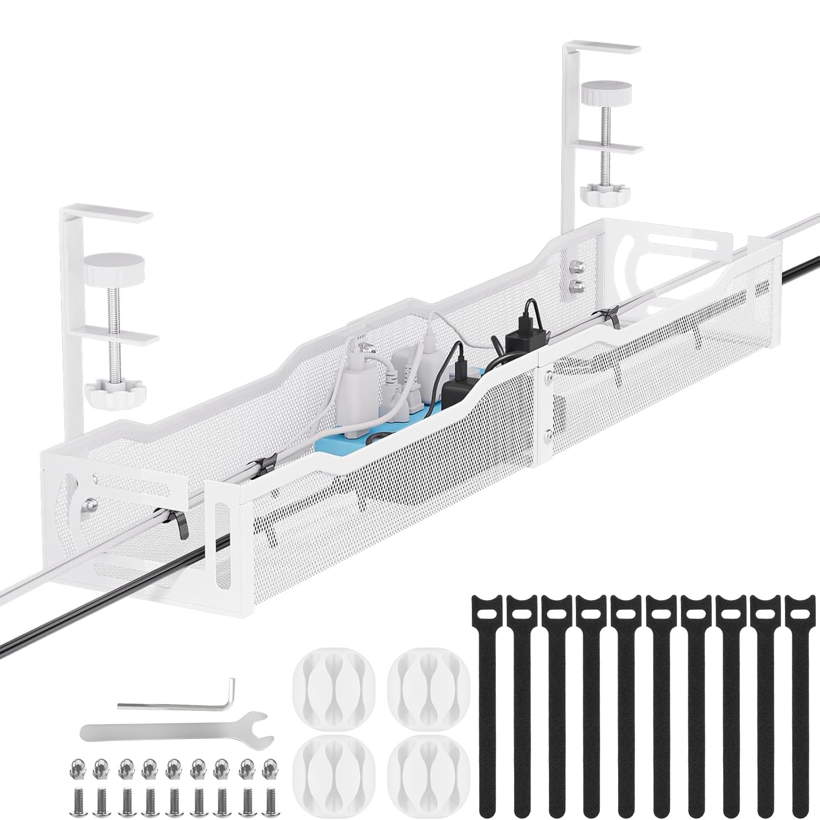 Metal Under Desk Cable Management Tray with Clamp