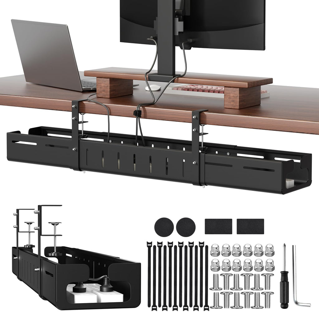 Expandable Under Desk Cable Management Tray with Clamp