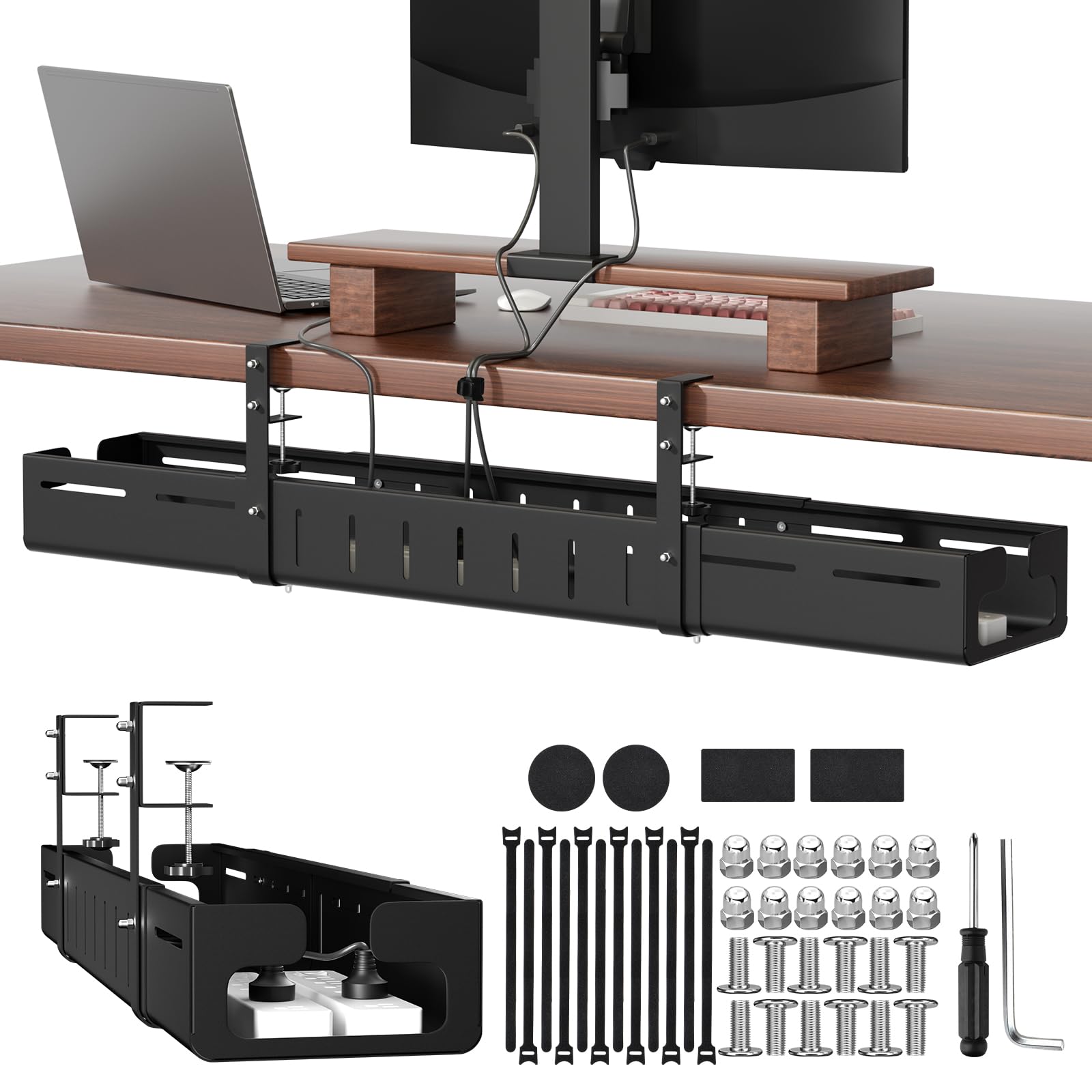 Expandable Under Desk Cable Management Tray with Clamp