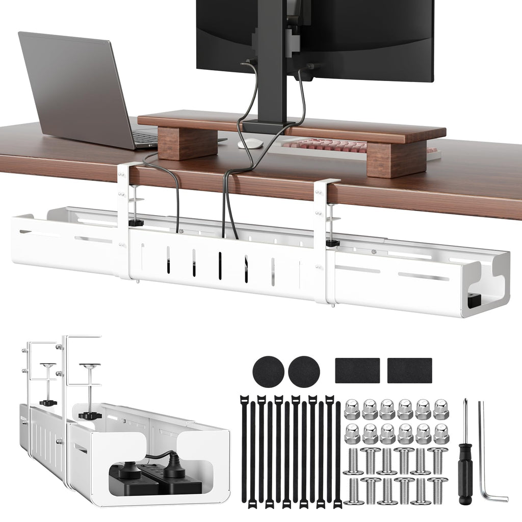 Expandable Under Desk Cable Management Tray with Clamp