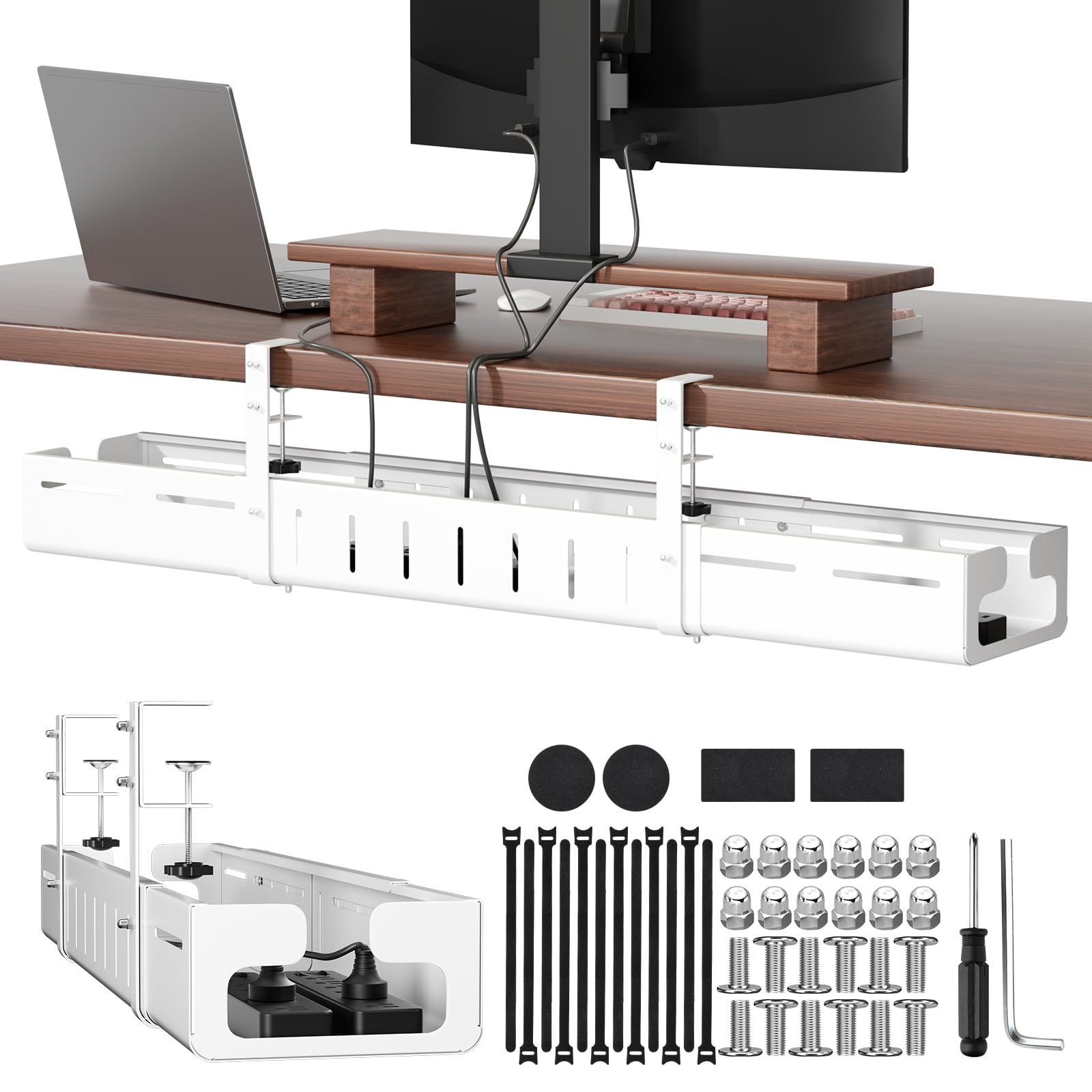 Expandable Under Desk Cable Management Tray with Clamp