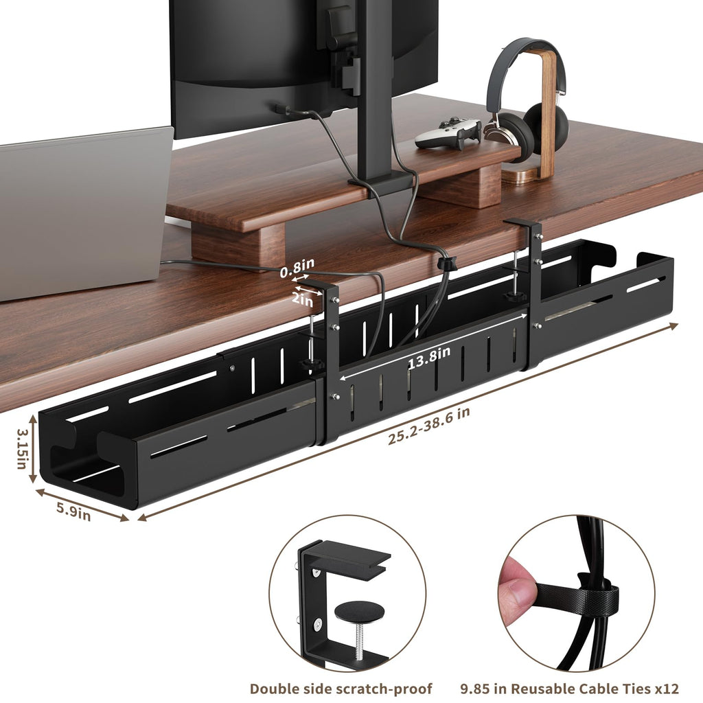 Expandable Under Desk Cable Management Tray with Clamp