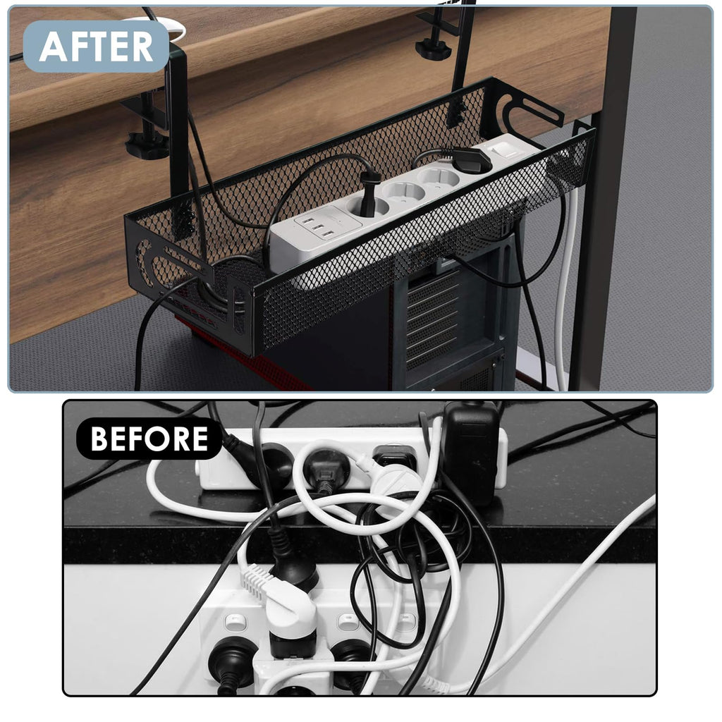 Metal Under Desk Cable Management Tray with Clamp