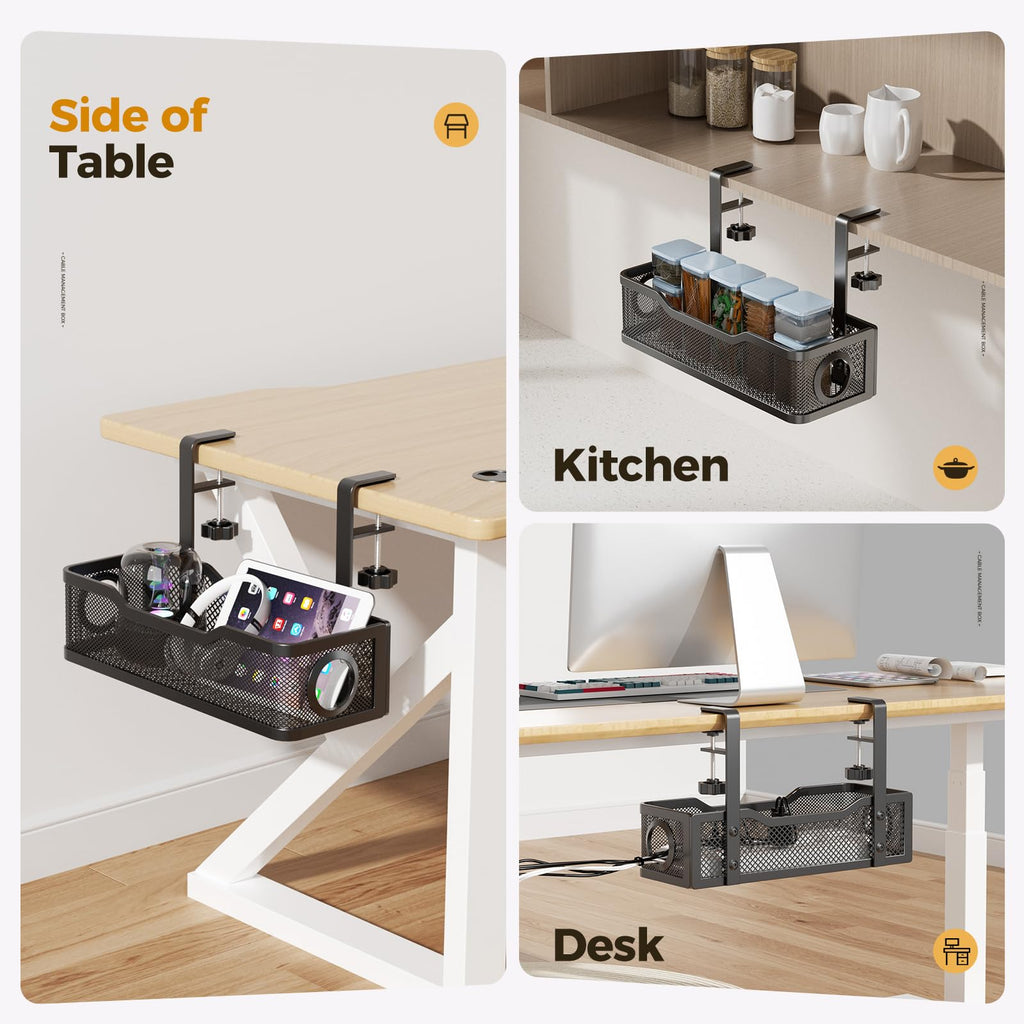 Cinati Under Desk Cable Tray - No Drill, Clamp Mounted, Protects Desk