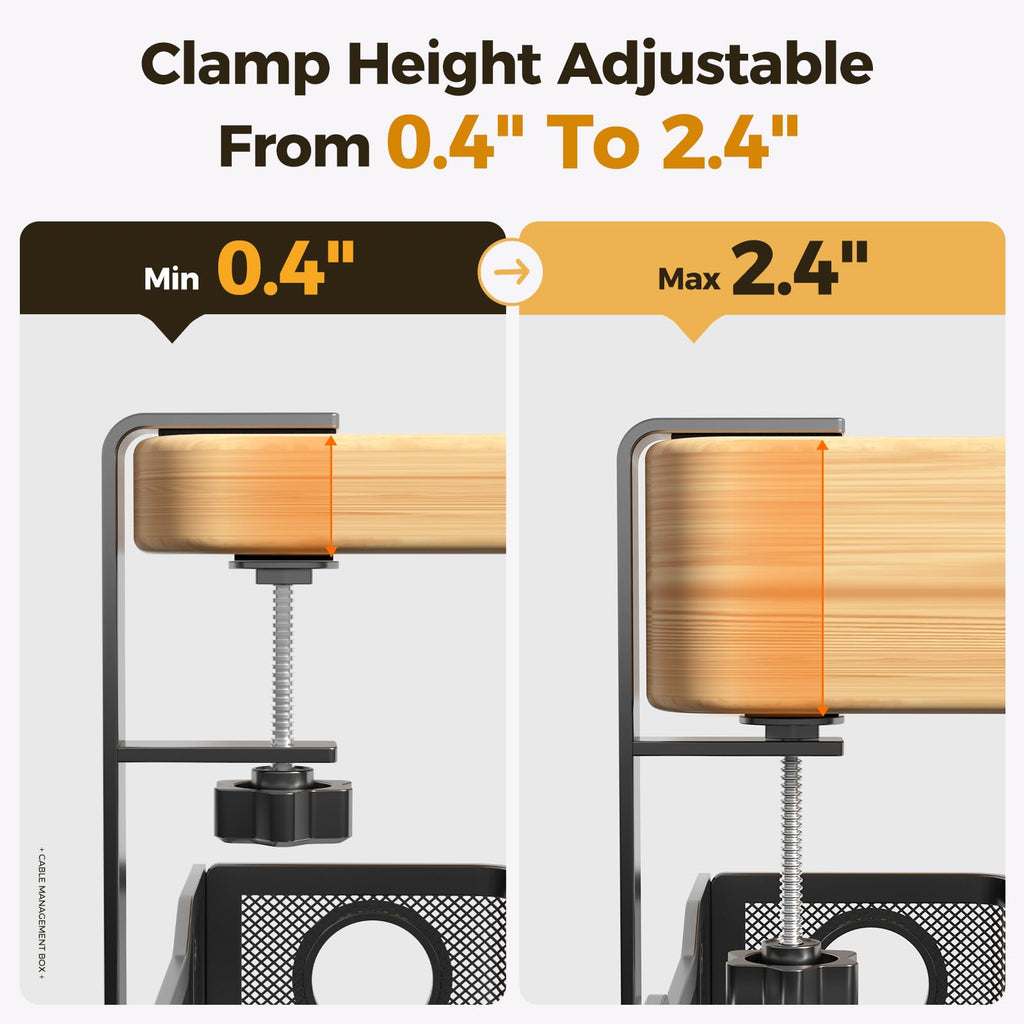 Cinati Under Desk Cable Tray - No Drill, Clamp Mounted, Protects Desk
