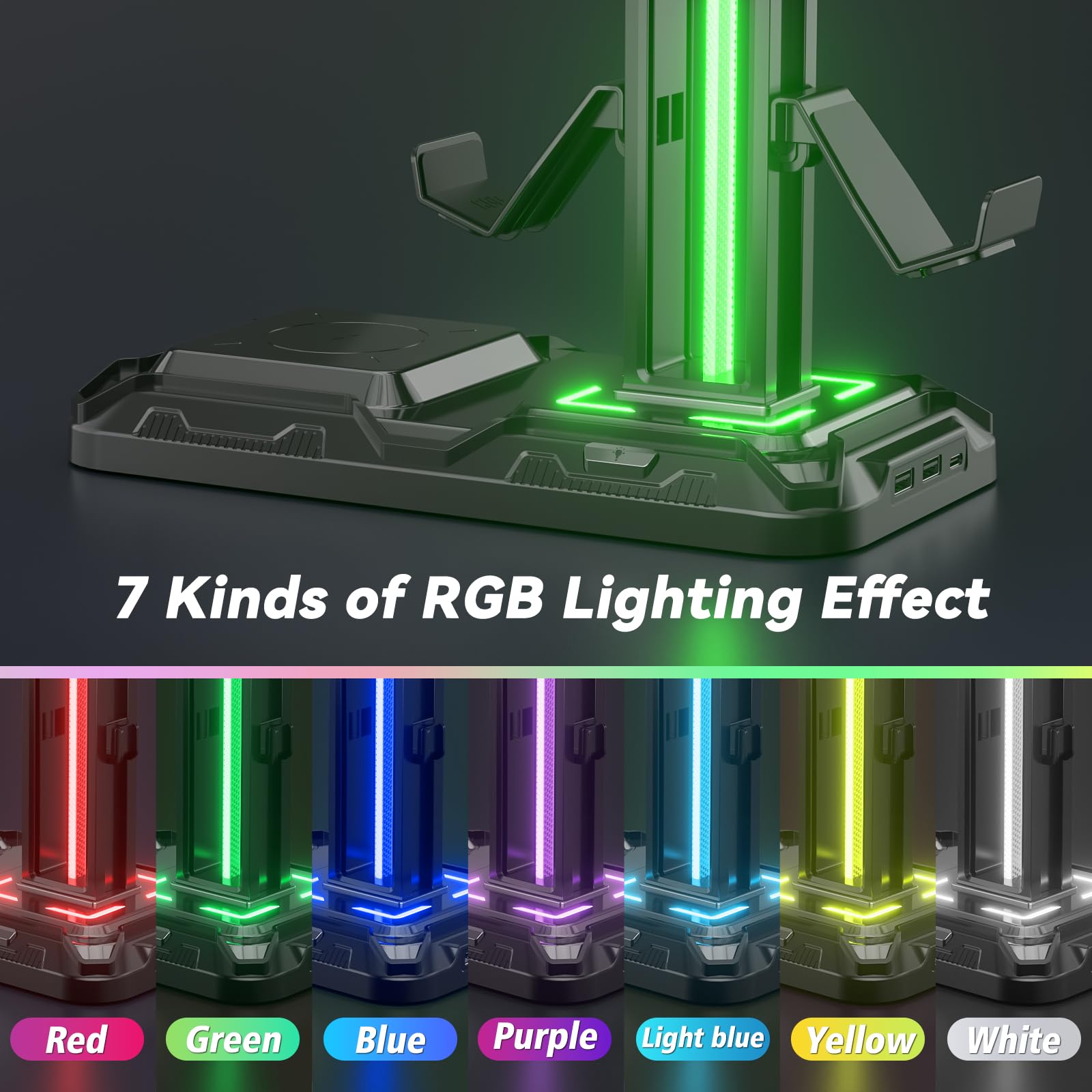 RGB Headphone & Controller Stand with Wireless Charging