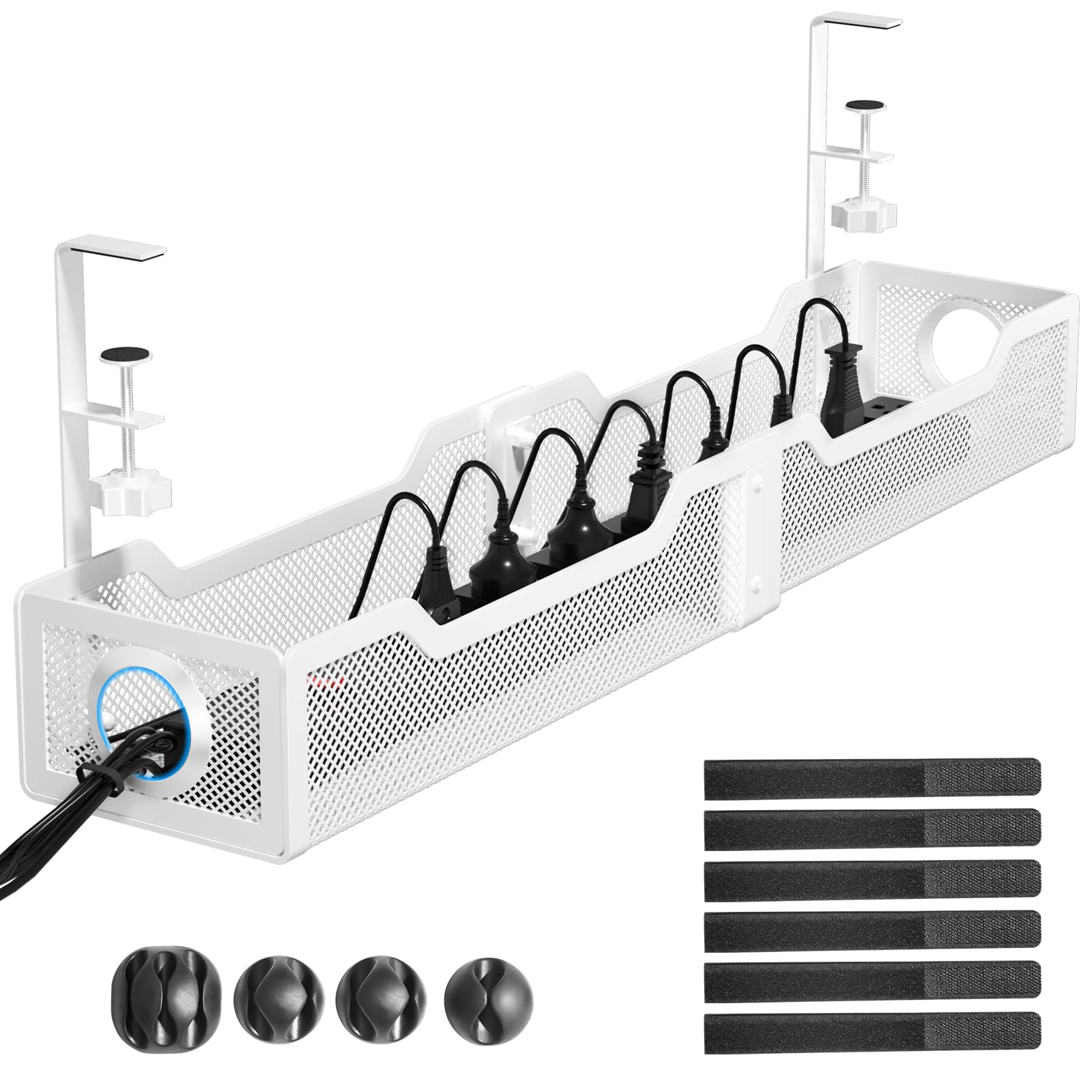 Cinati Under Desk Cable Tray - No Drill, Clamp Mounted, Protects Desk