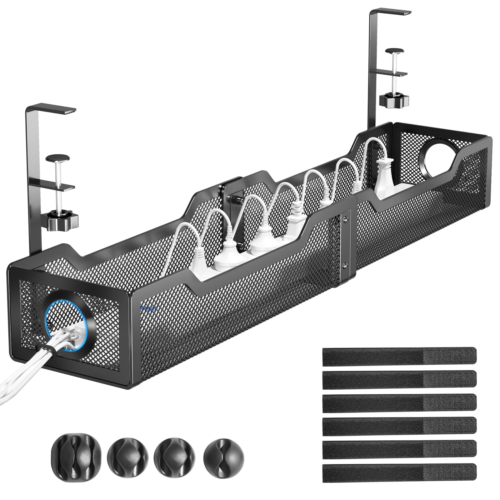 Cinati Under Desk Cable Tray - No Drill, Clamp Mounted, Protects Desk