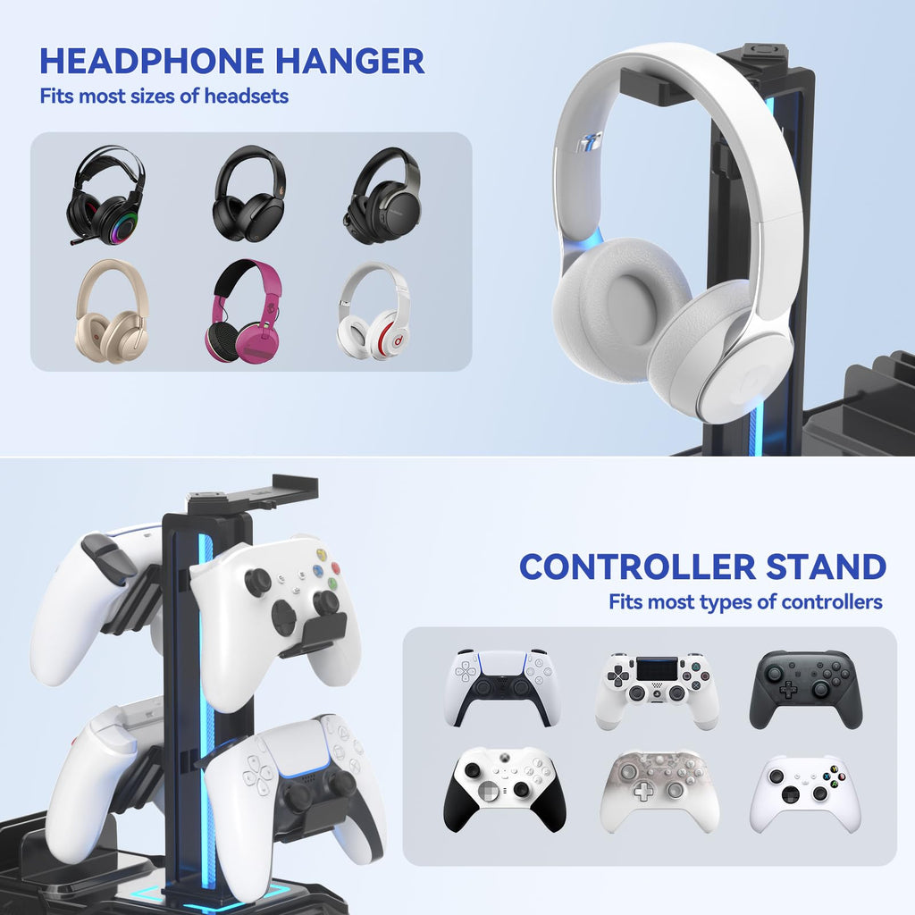 RGB Headphone Stand with USB Charging & Storage Drawer