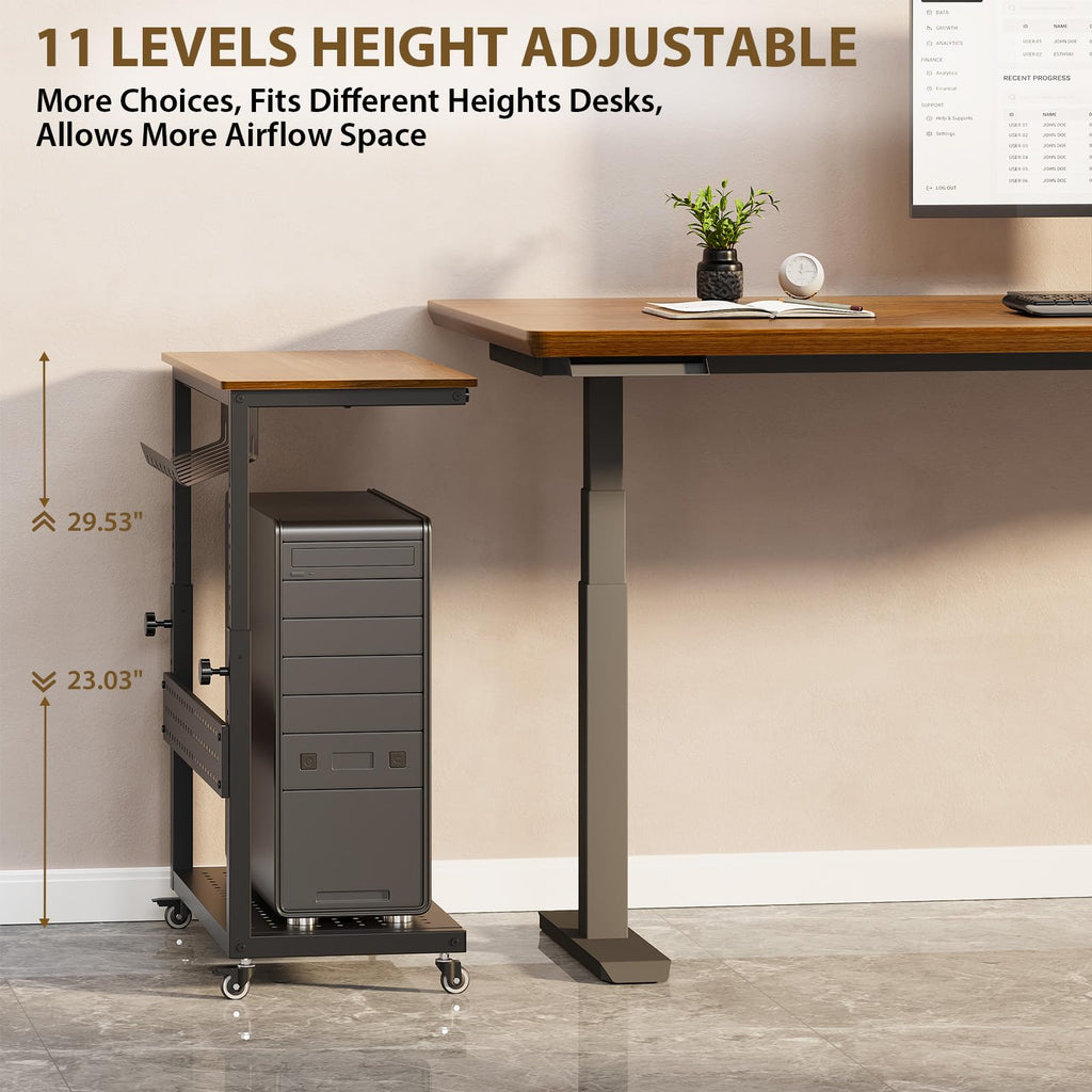Adjustable 2-Tier Mobile CPU Stand with Cable Management