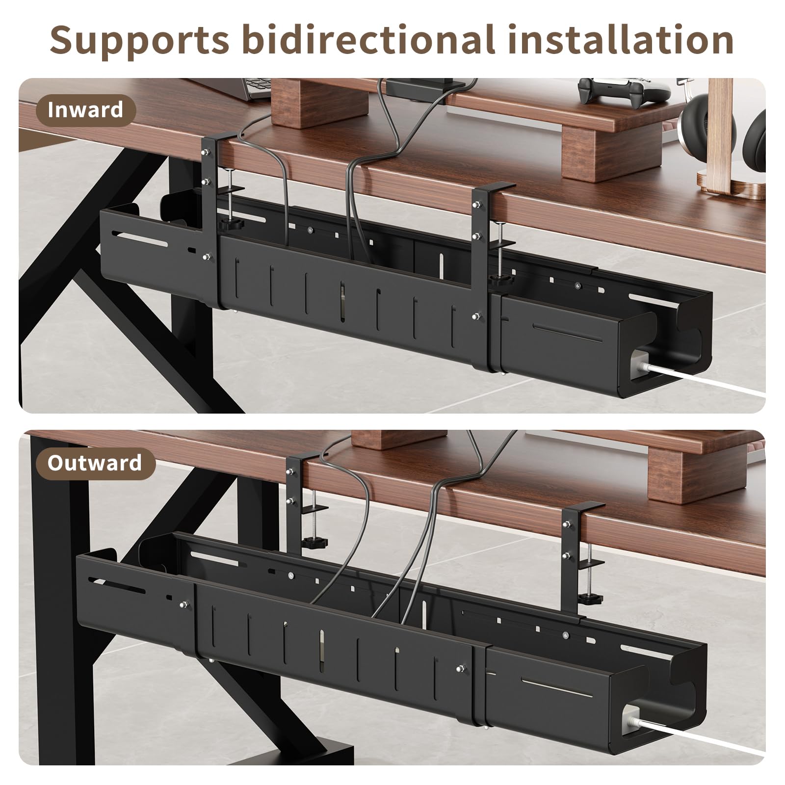 Expandable Under Desk Cable Management Tray with Clamp