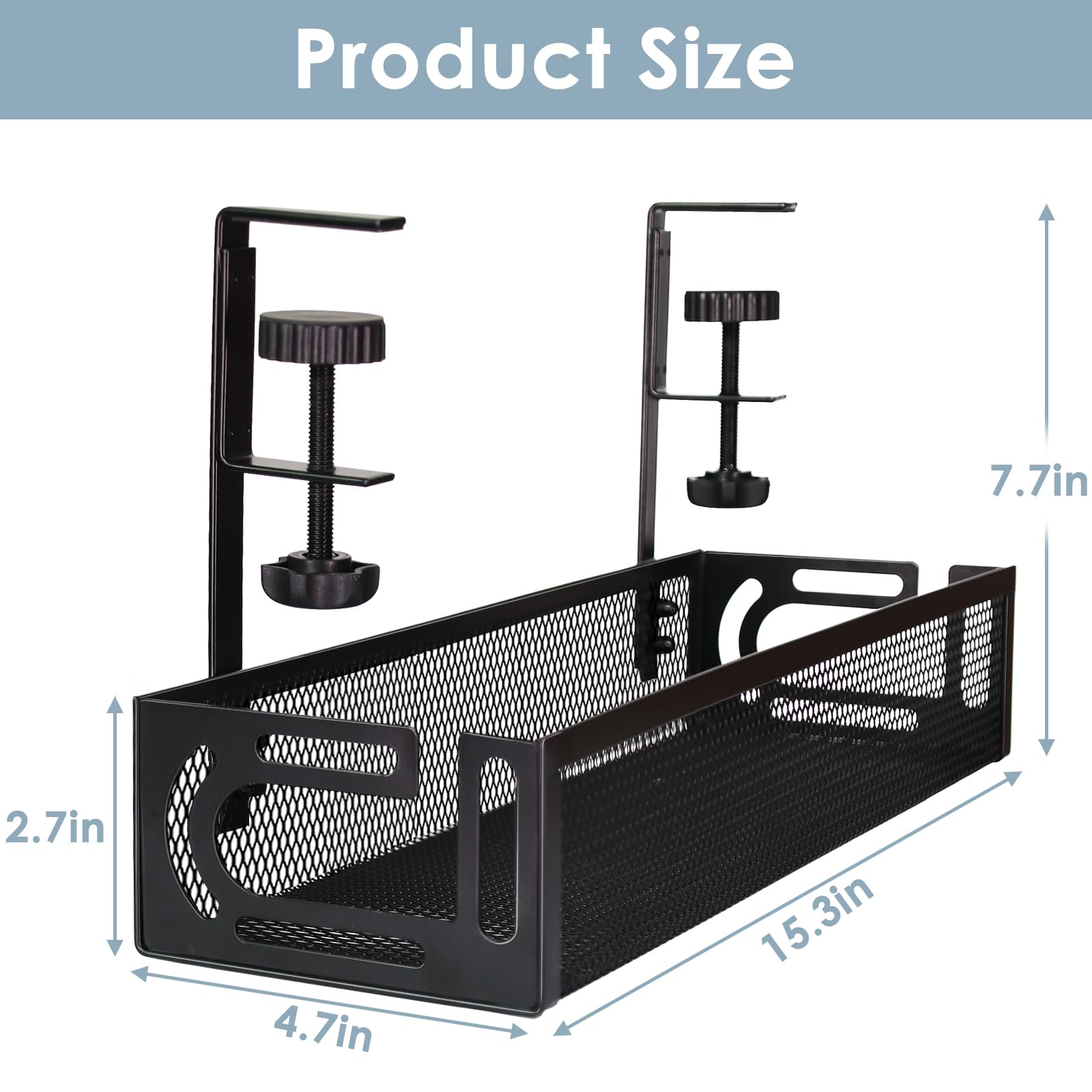 Metal Under Desk Cable Management Tray with Clamp