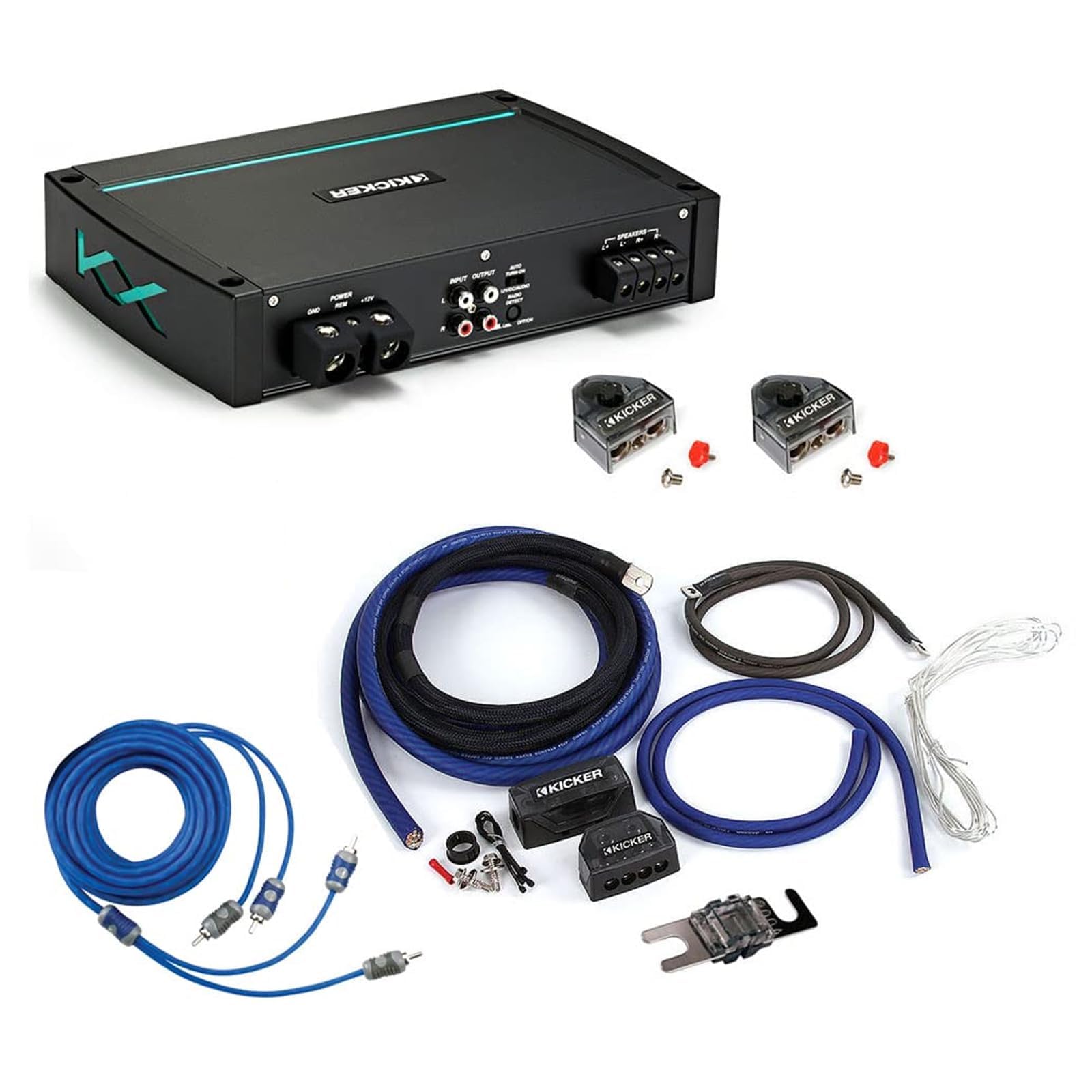 Marine 2-Channel Audio Amplifier with 1/0 Gauge Wiring Kit