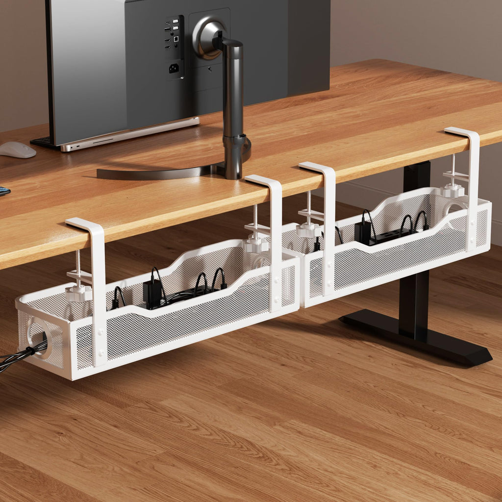 Cinati Under Desk Cable Tray - No Drill, Clamp Mounted, Protects Desk