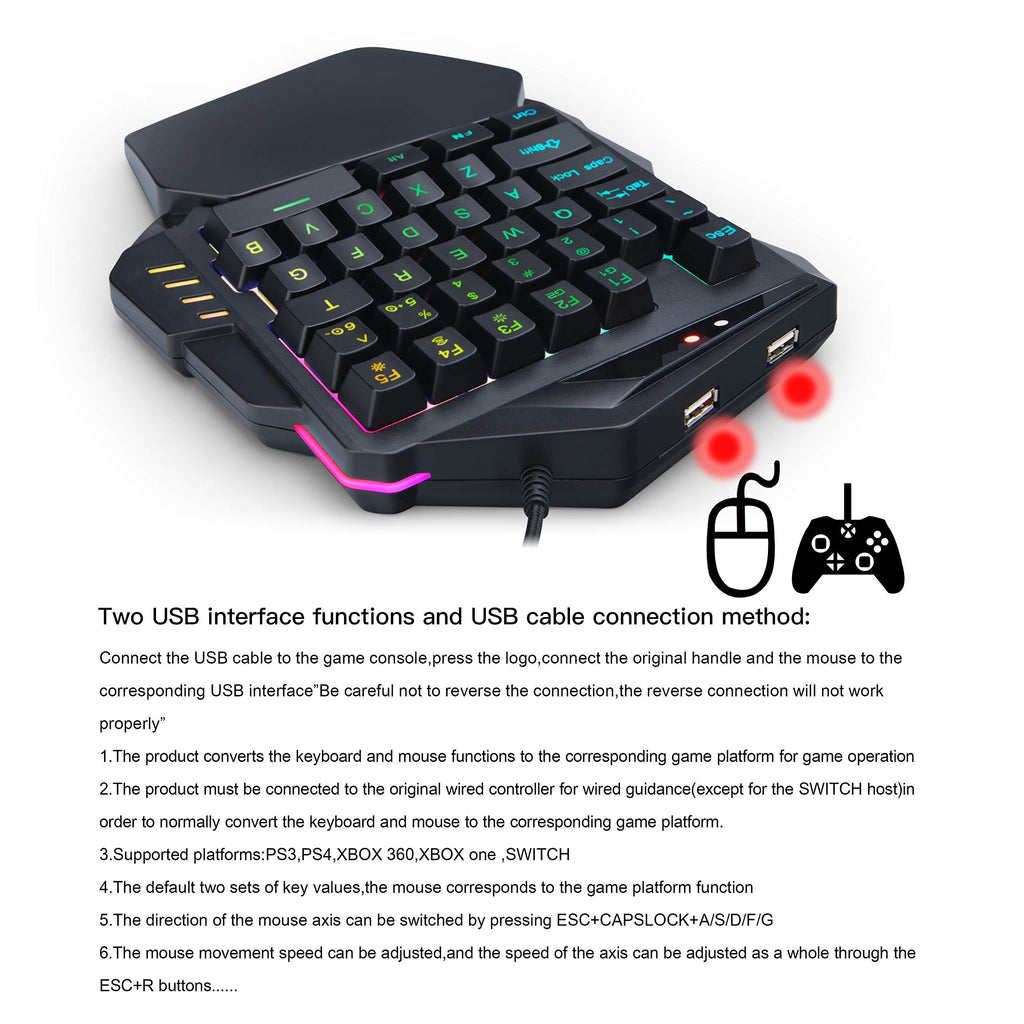 One-Handed RGB Gaming Keyboard & Mouse Combo with Console Adapter