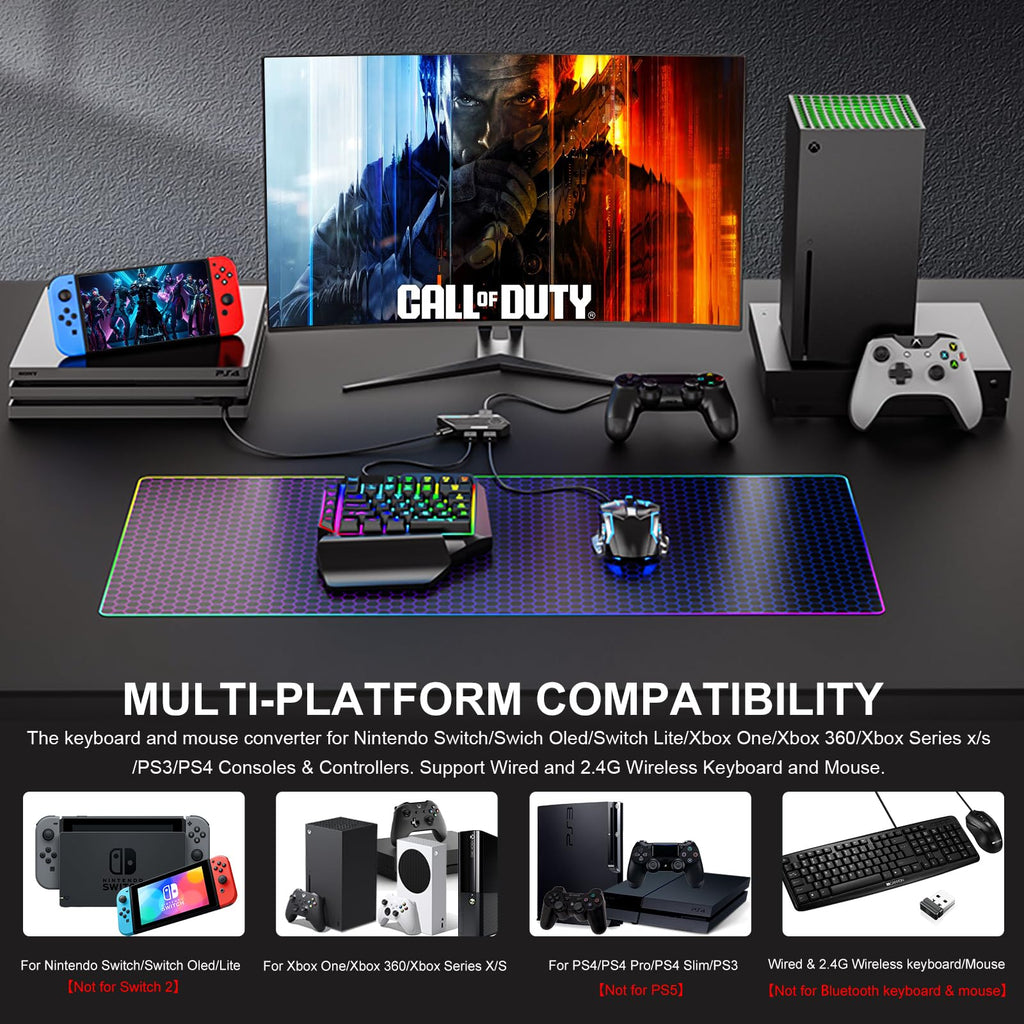 Keyboard & Mouse Adapter with Custom Key Mapping for Switch, Xbox & PlayStation