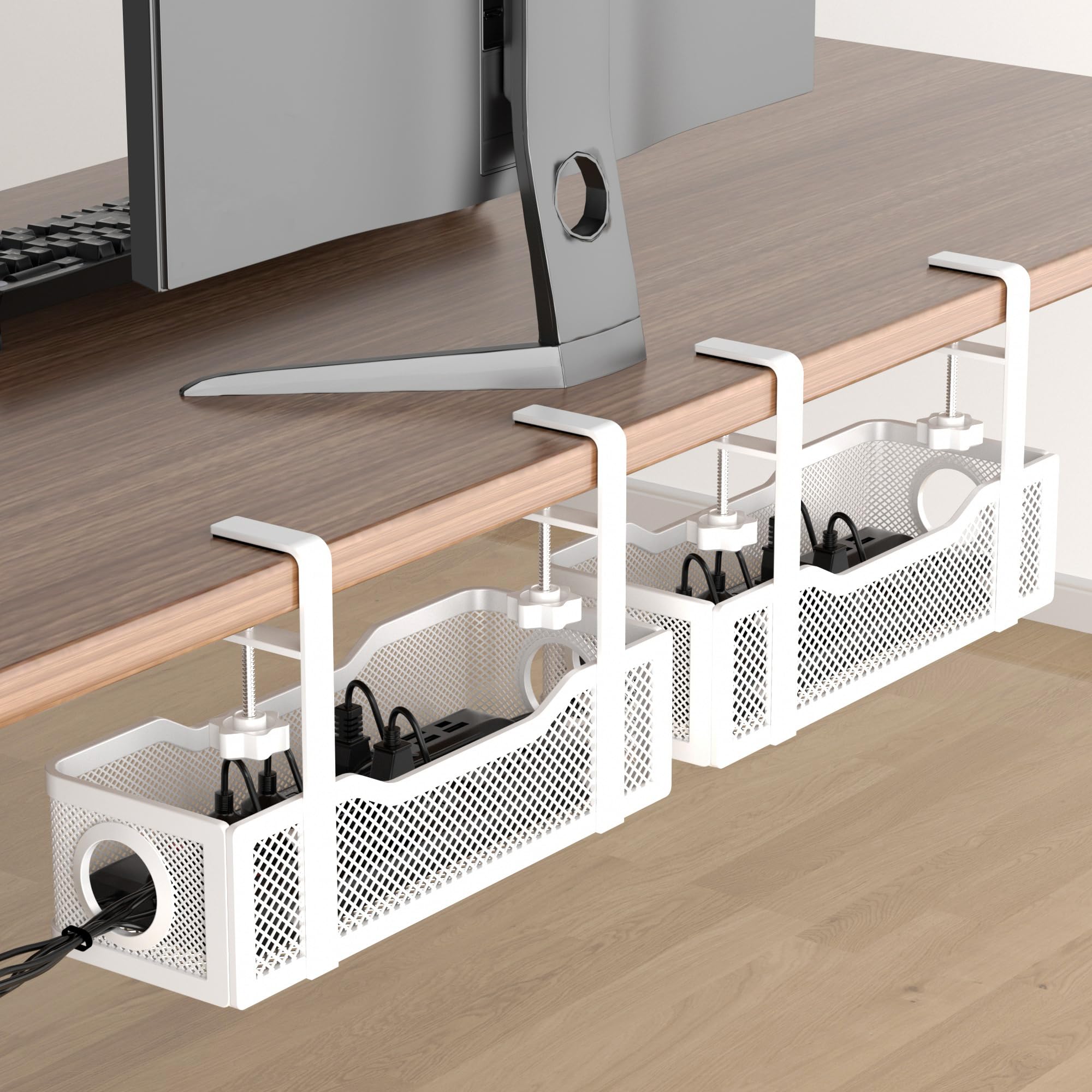 Cinati Under Desk Cable Tray - No Drill, Clamp Mounted, Protects Desk