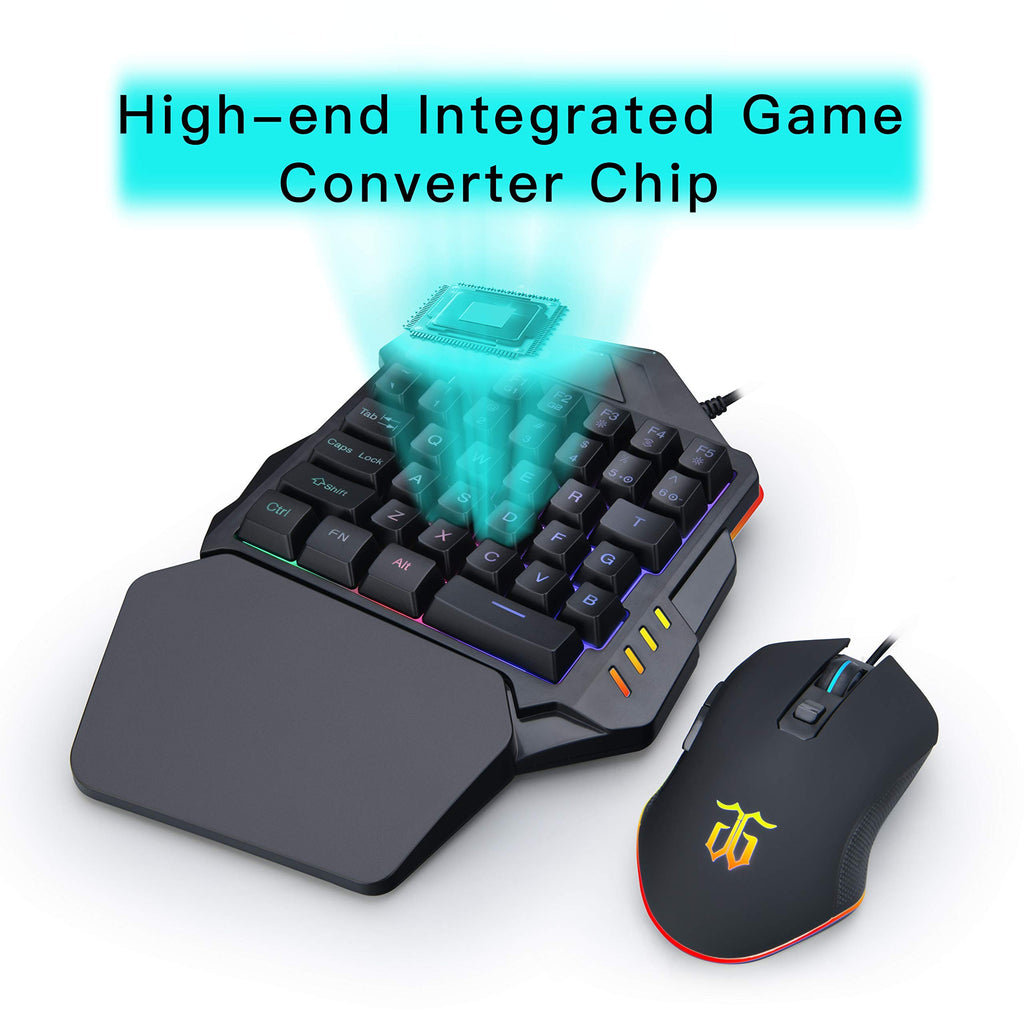 One-Handed RGB Gaming Keyboard & Mouse Combo with Console Adapter