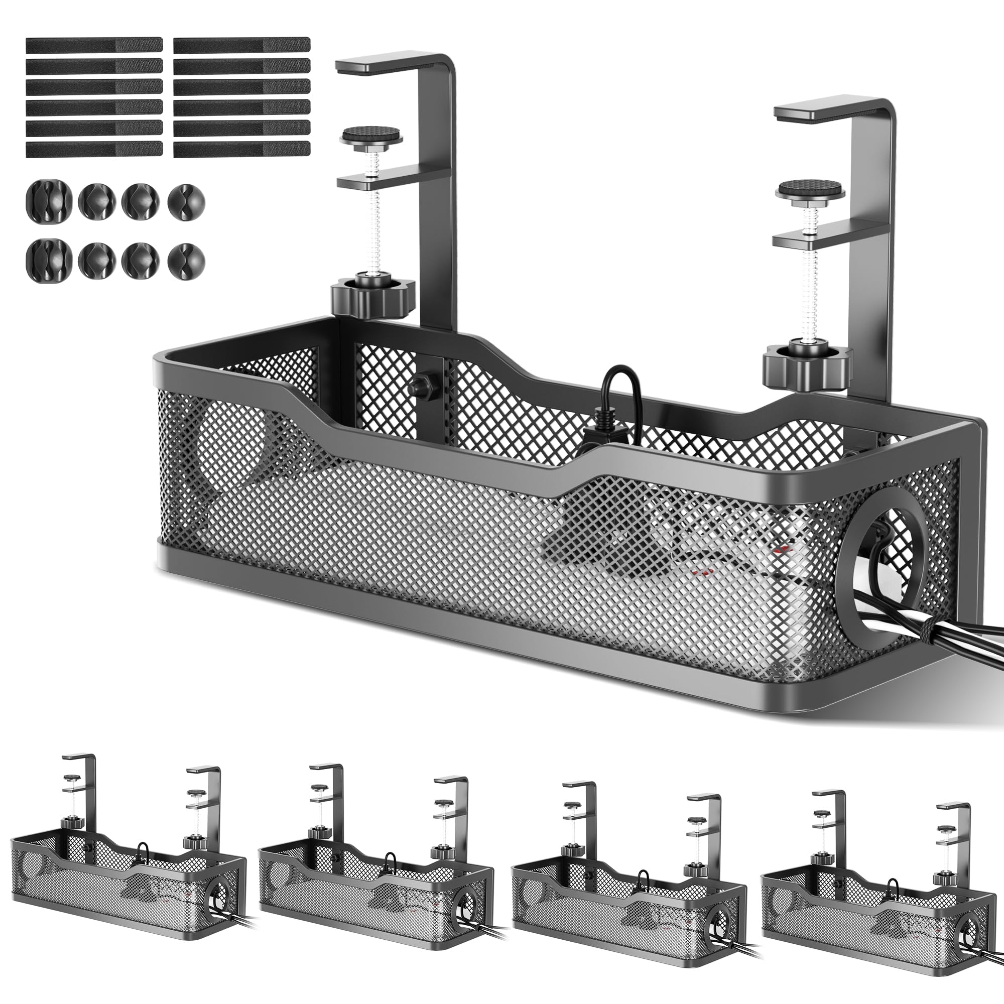 Cinati Under Desk Cable Tray - No Drill, Clamp Mounted, Protects Desk