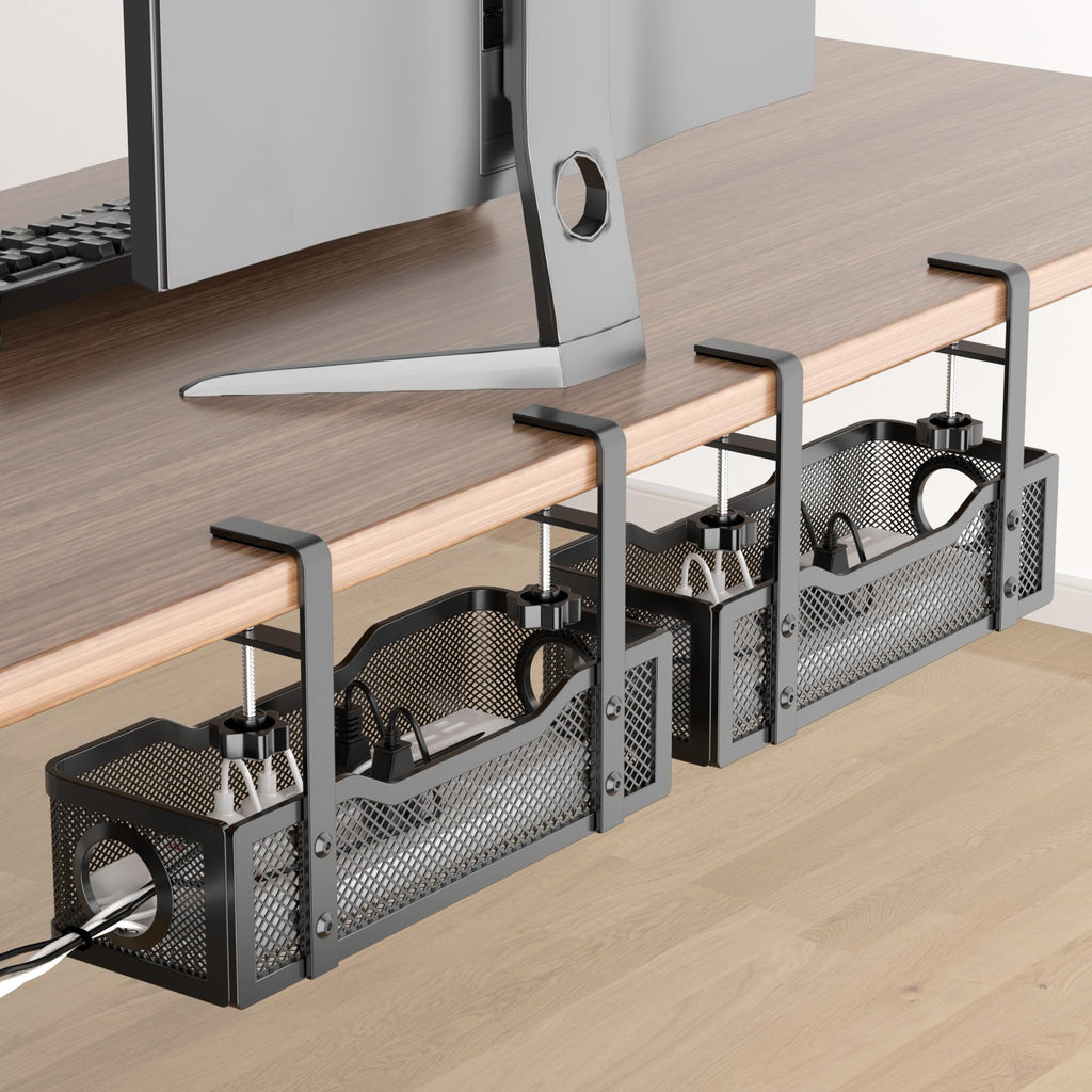 Cinati Under Desk Cable Tray - No Drill, Clamp Mounted, Protects Desk
