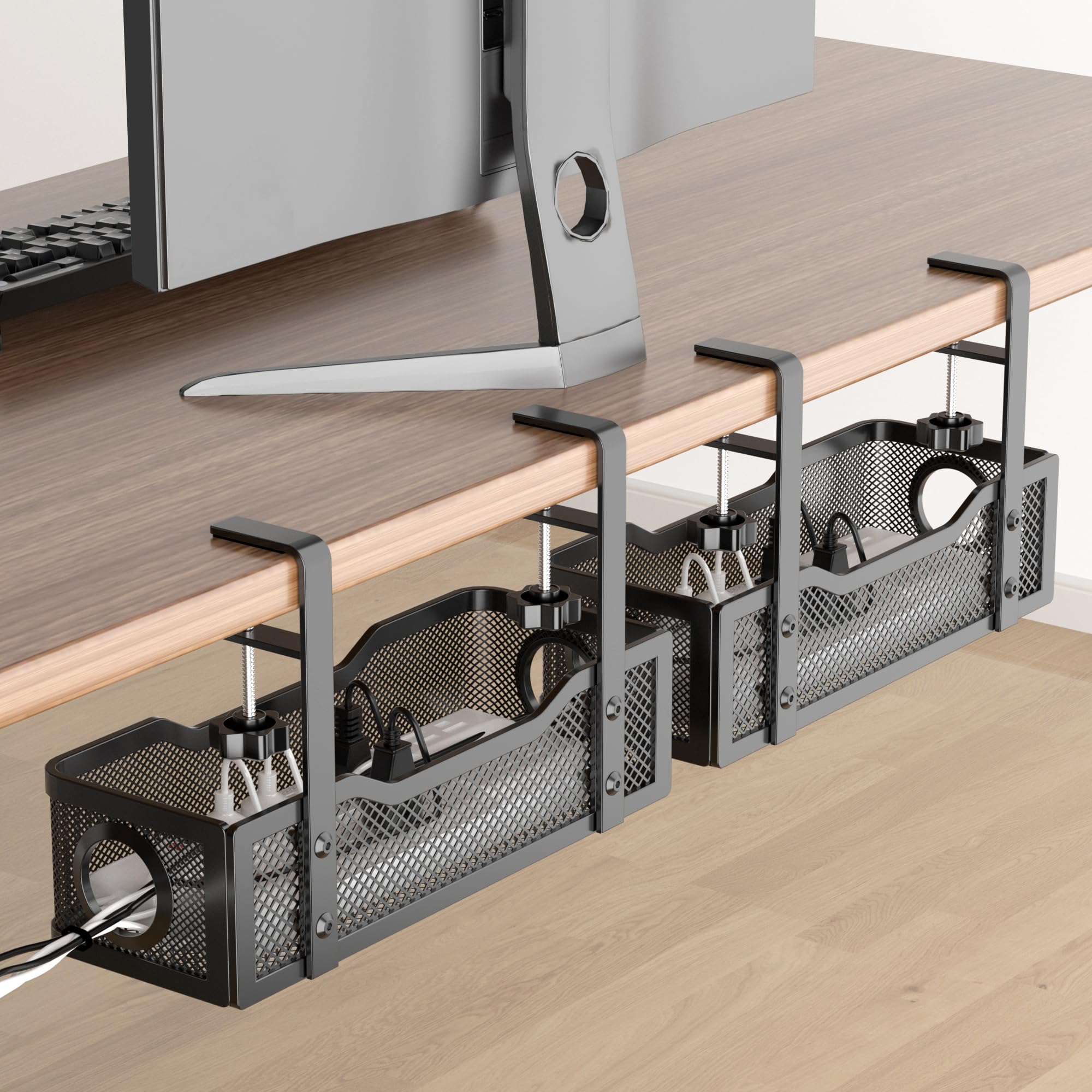 Cinati Under Desk Cable Tray - No Drill, Clamp Mounted, Protects Desk
