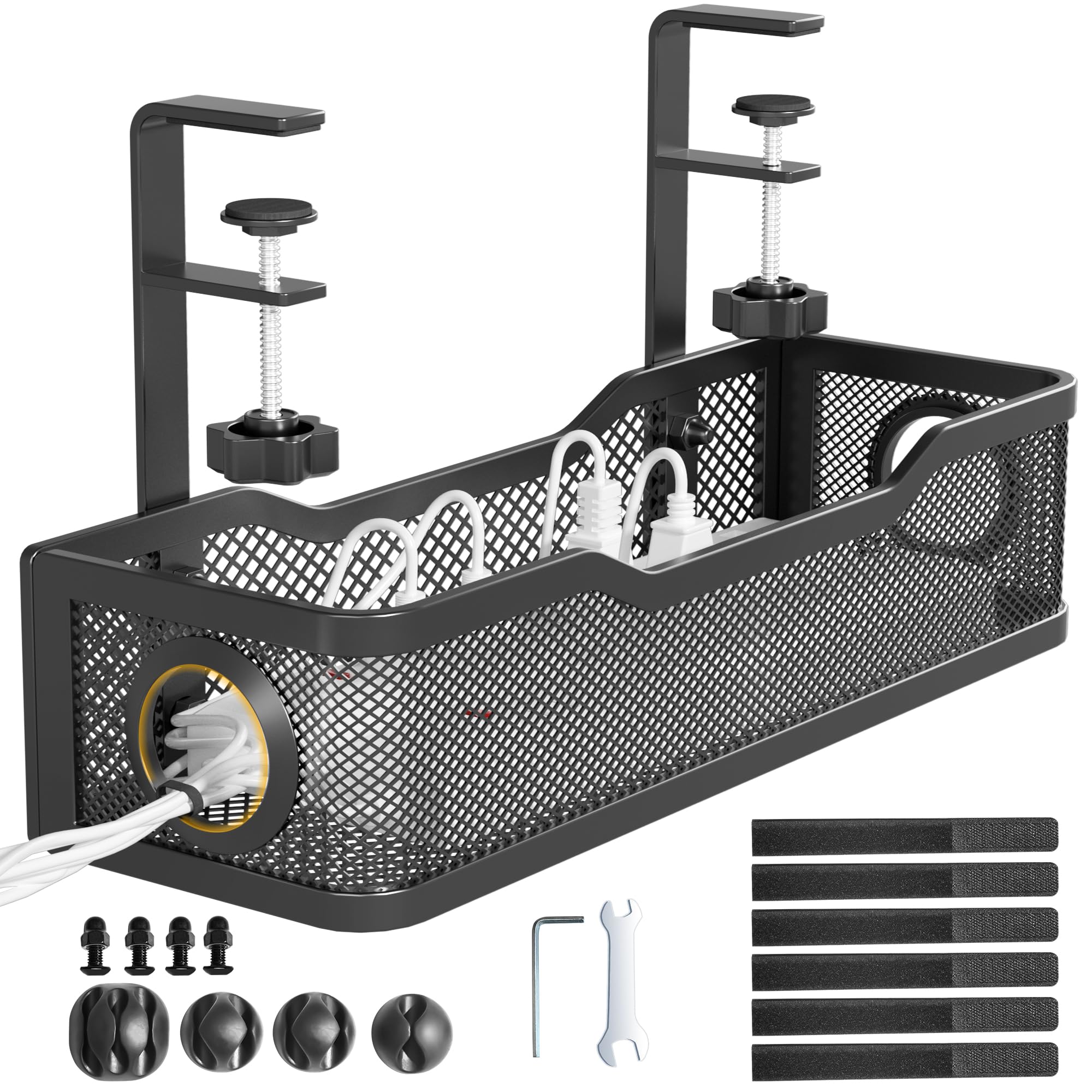 Cinati Under Desk Cable Tray - No Drill, Clamp Mounted, Protects Desk