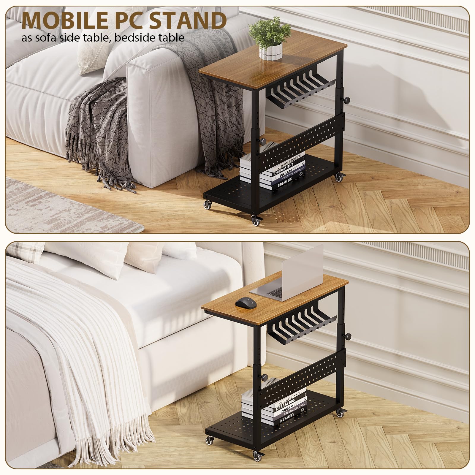 Adjustable 2-Tier Mobile CPU Stand with Cable Management