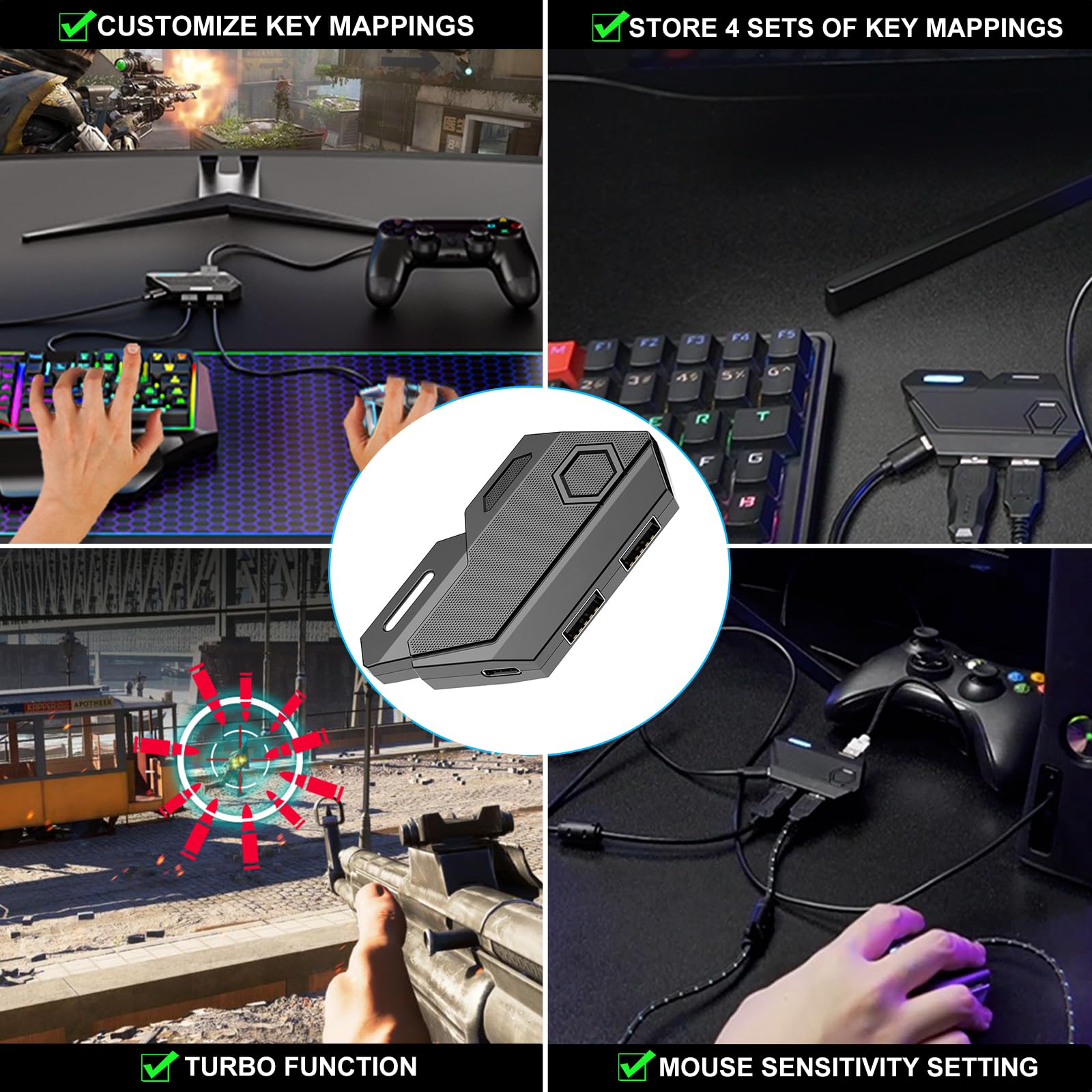 Keyboard & Mouse Adapter with Custom Key Mapping for Switch, Xbox & PlayStation