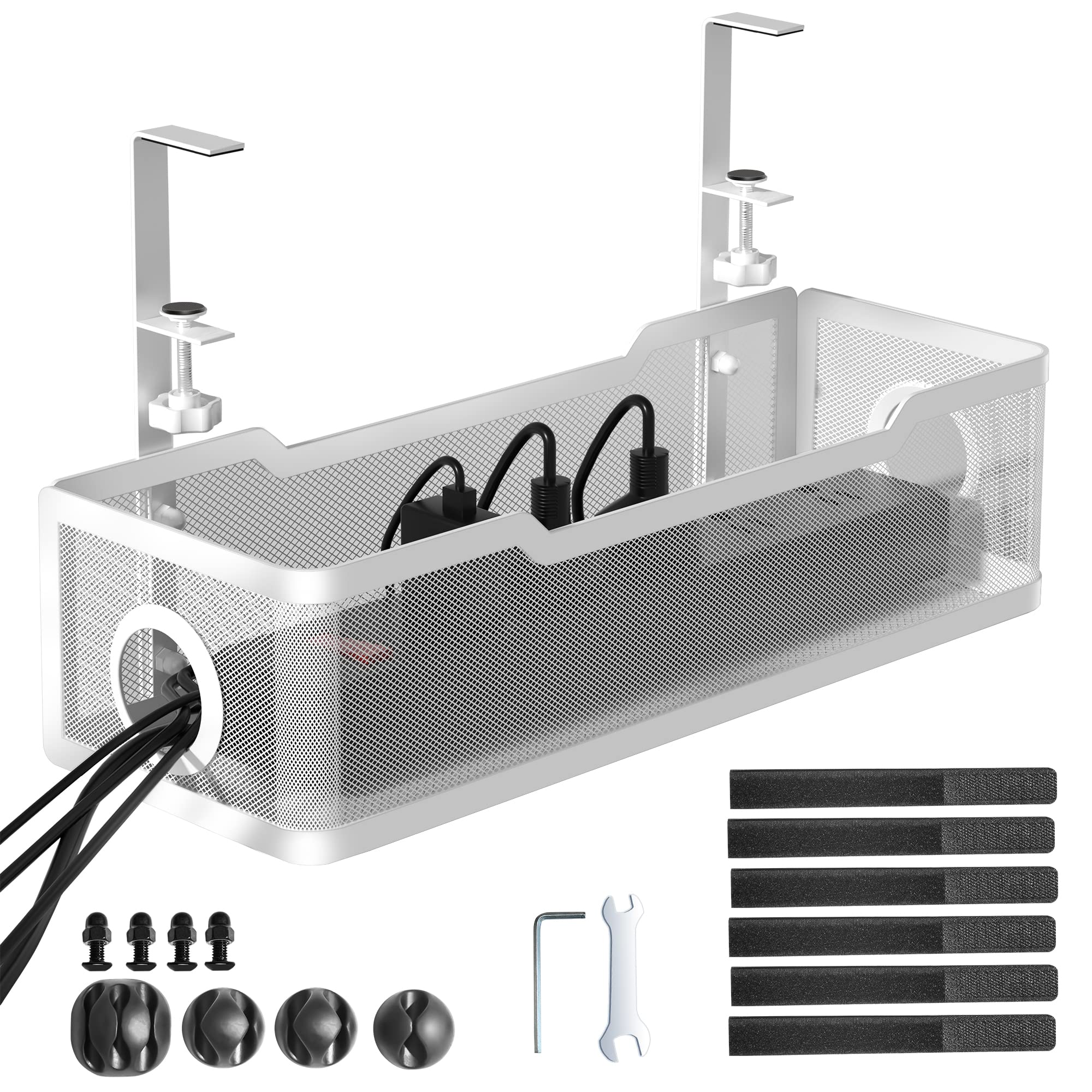 Cinati Under Desk Cable Tray - No Drill, Clamp Mounted, Protects Desk