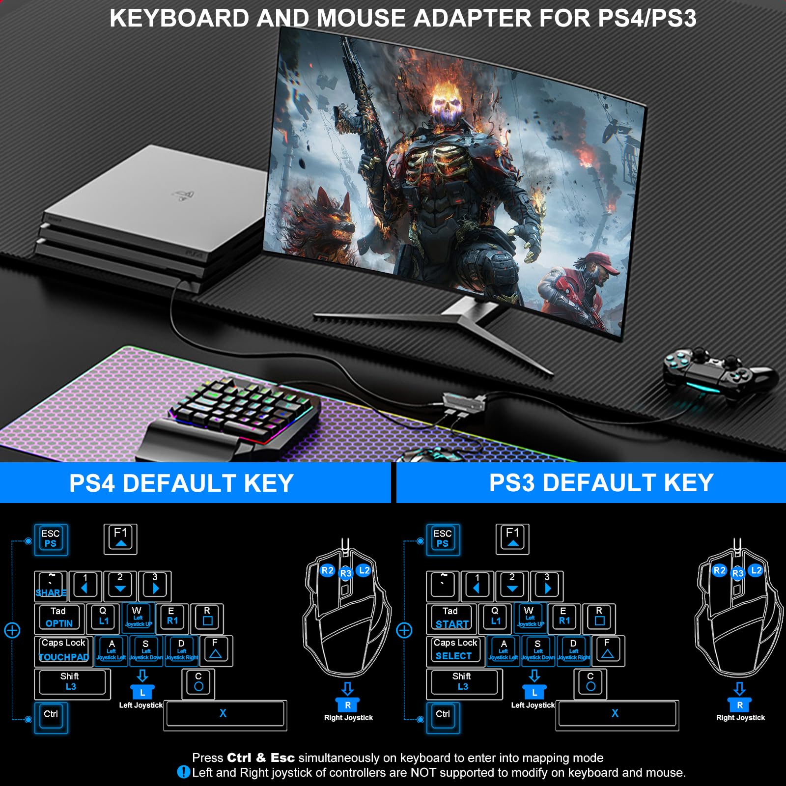 Keyboard & Mouse Adapter with Custom Key Mapping for Switch, Xbox & PlayStation