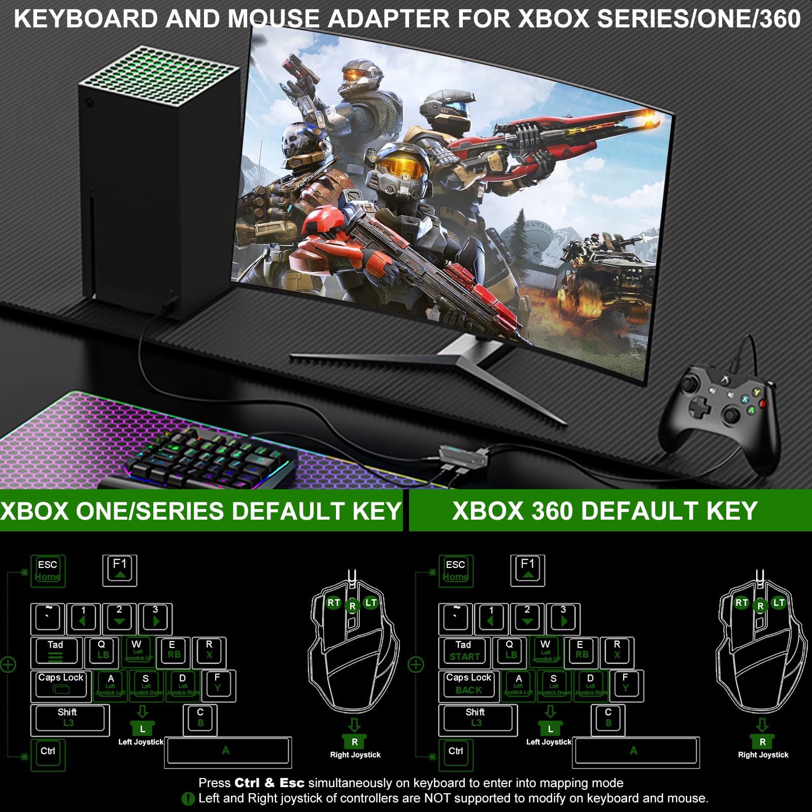Keyboard & Mouse Adapter with Custom Key Mapping for Switch, Xbox & PlayStation